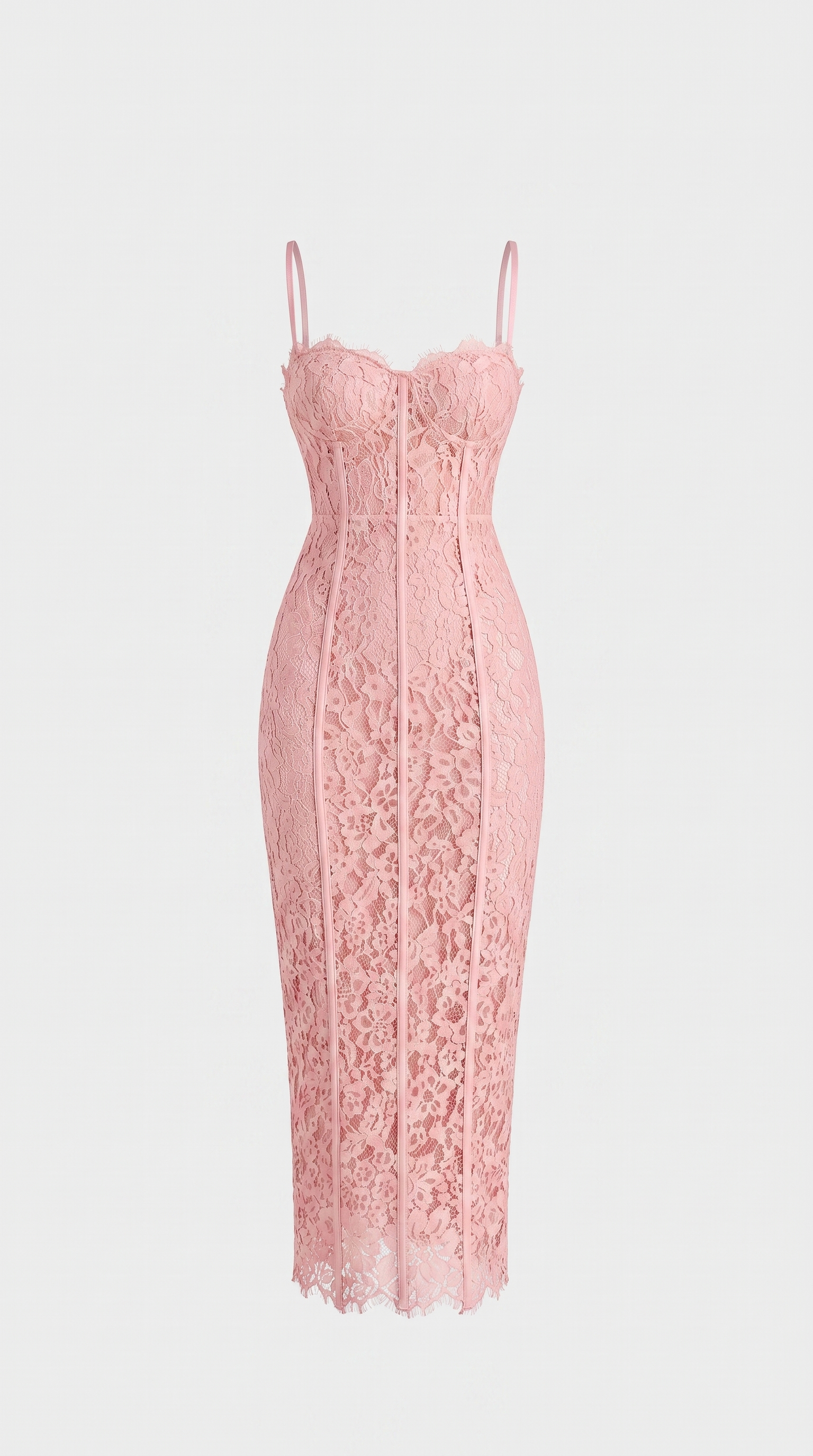 Lotri - Paneled Floral Lace Bustier Midi Dress Pink