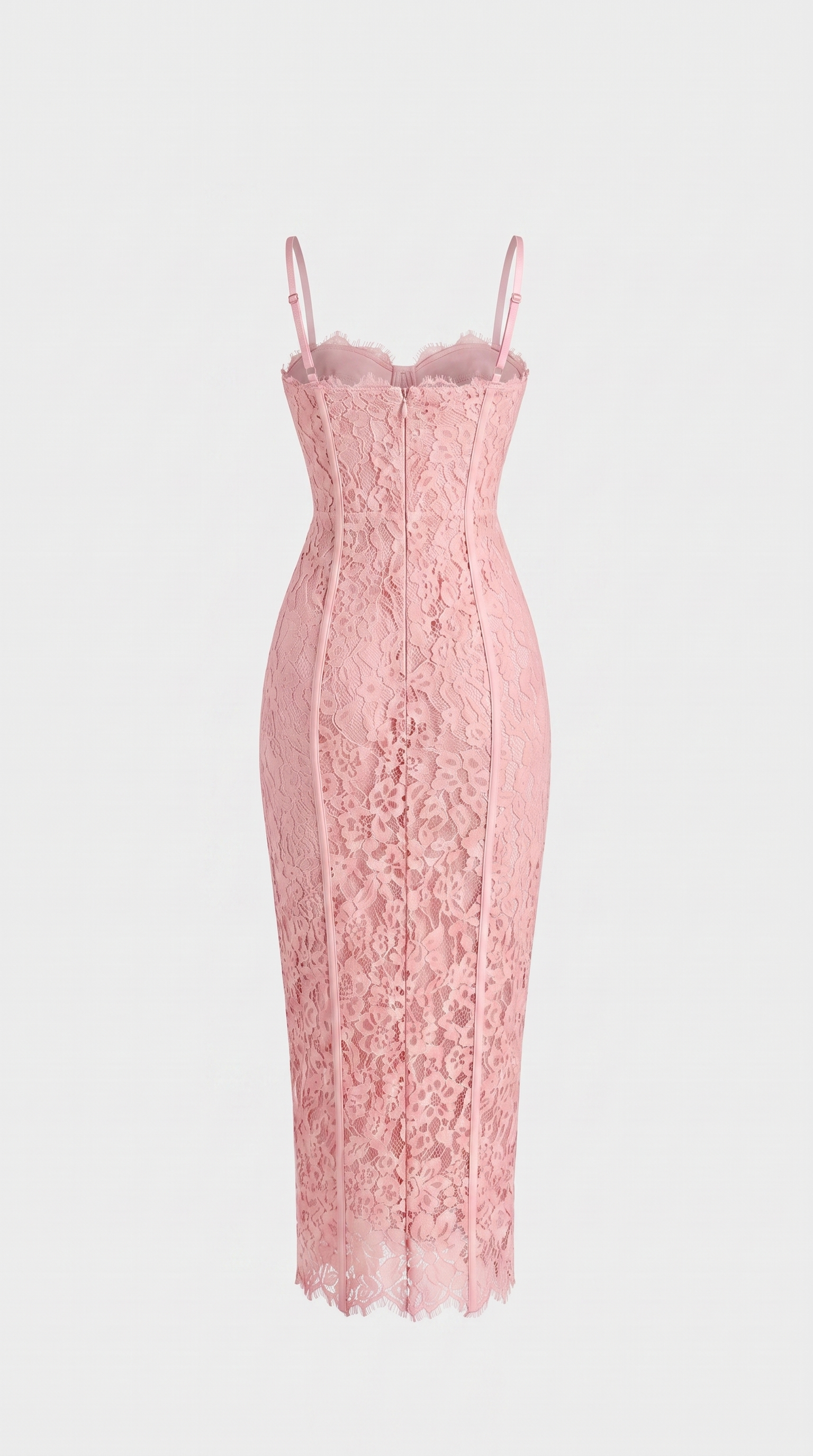 Lotri - Paneled Floral Lace Bustier Midi Dress Pink