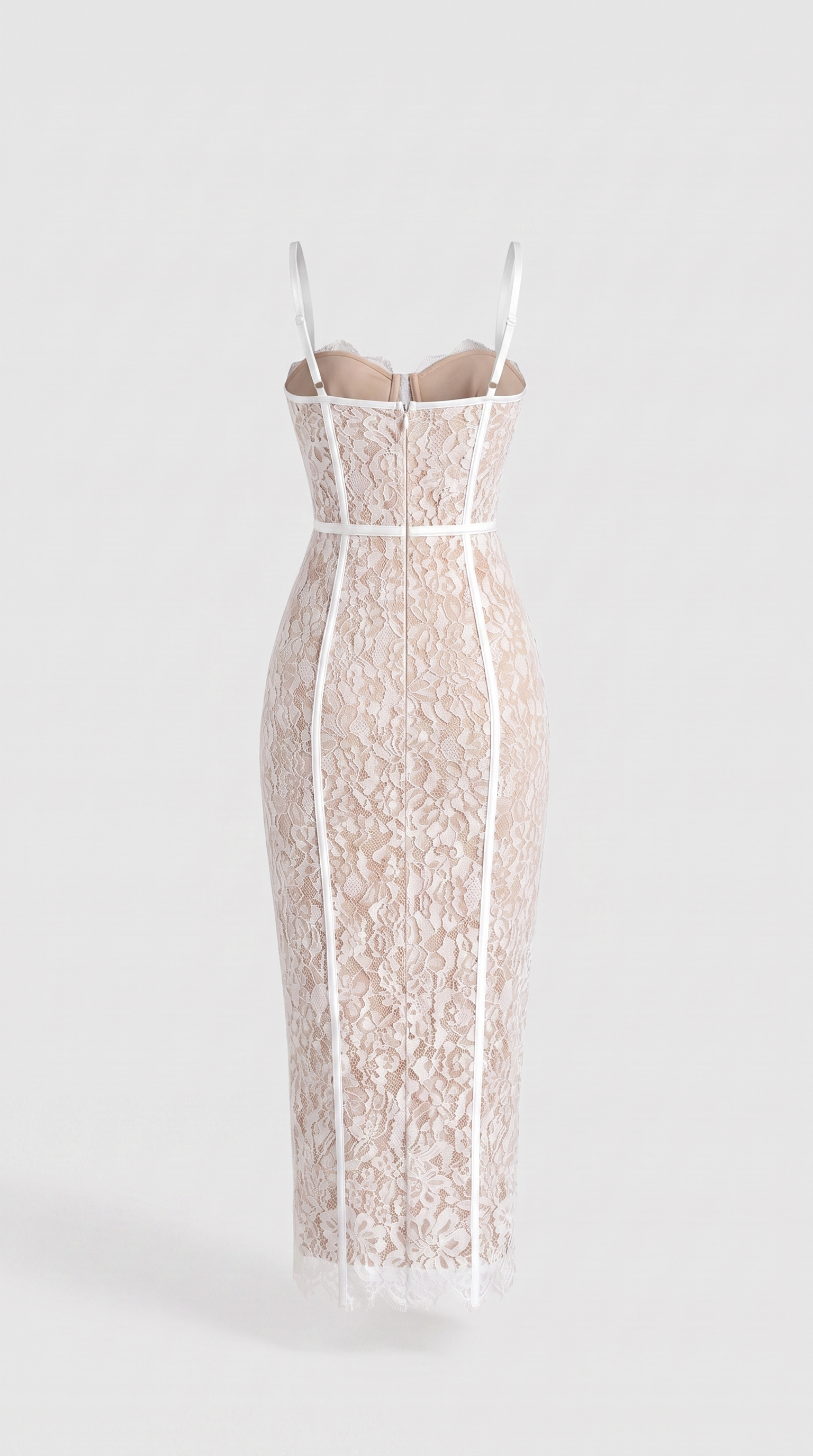 Lotri - Paneled Floral Lace Bustier Midi Dress White