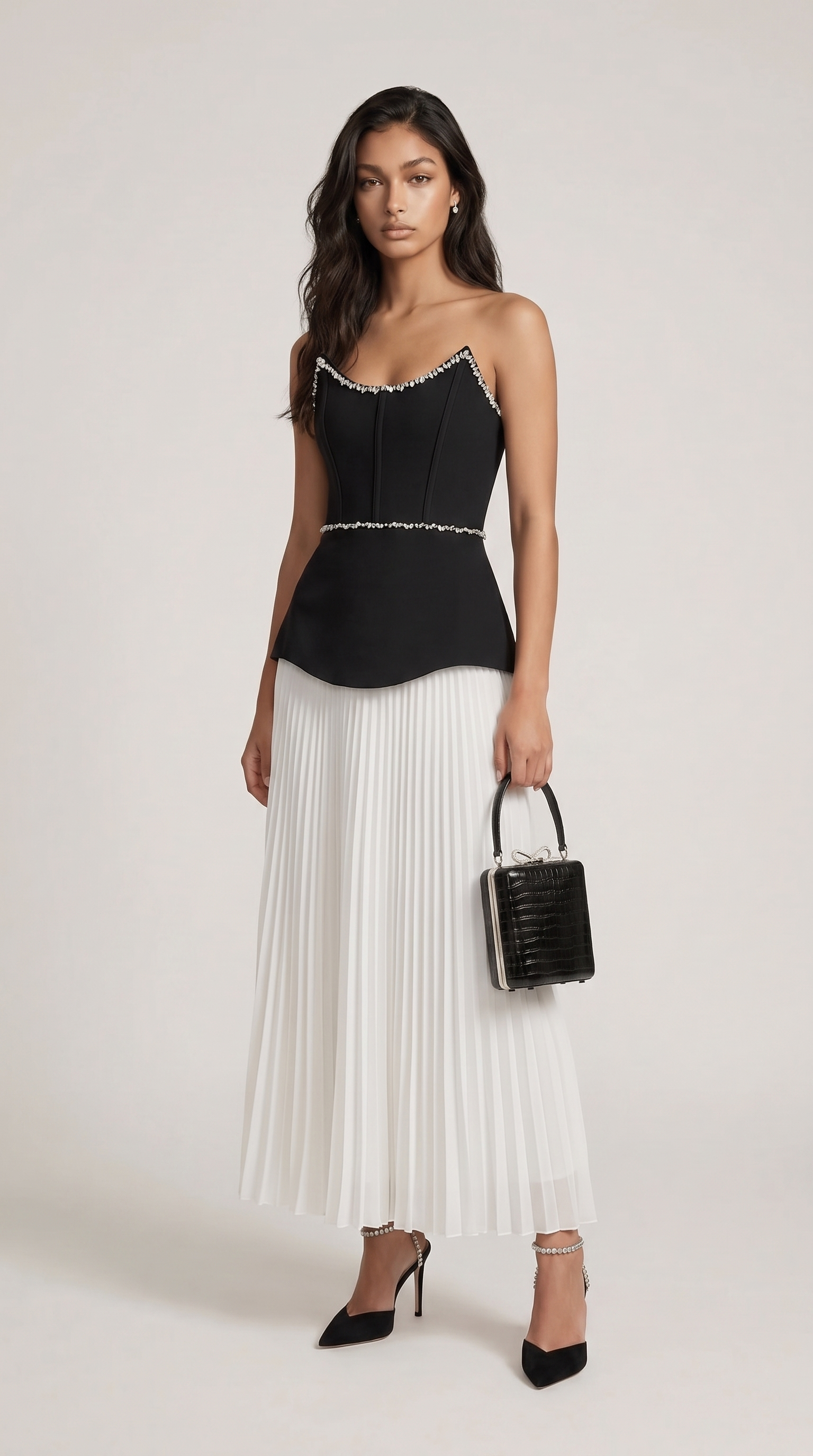 Bali - Mit Perlen besetztes Peplum & Falten-Maxikleid