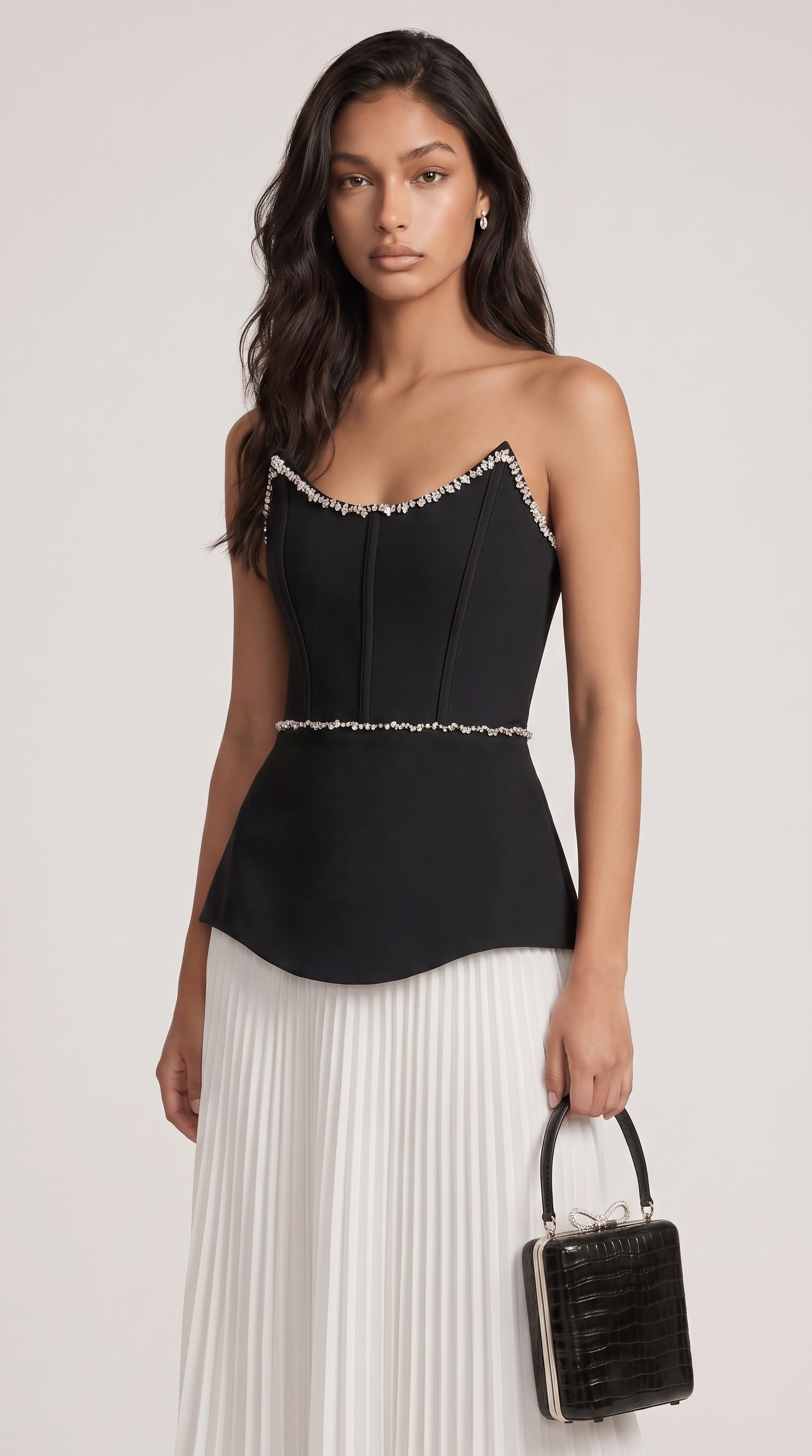 Bali - Mit Perlen besetztes Peplum & Falten-Maxikleid