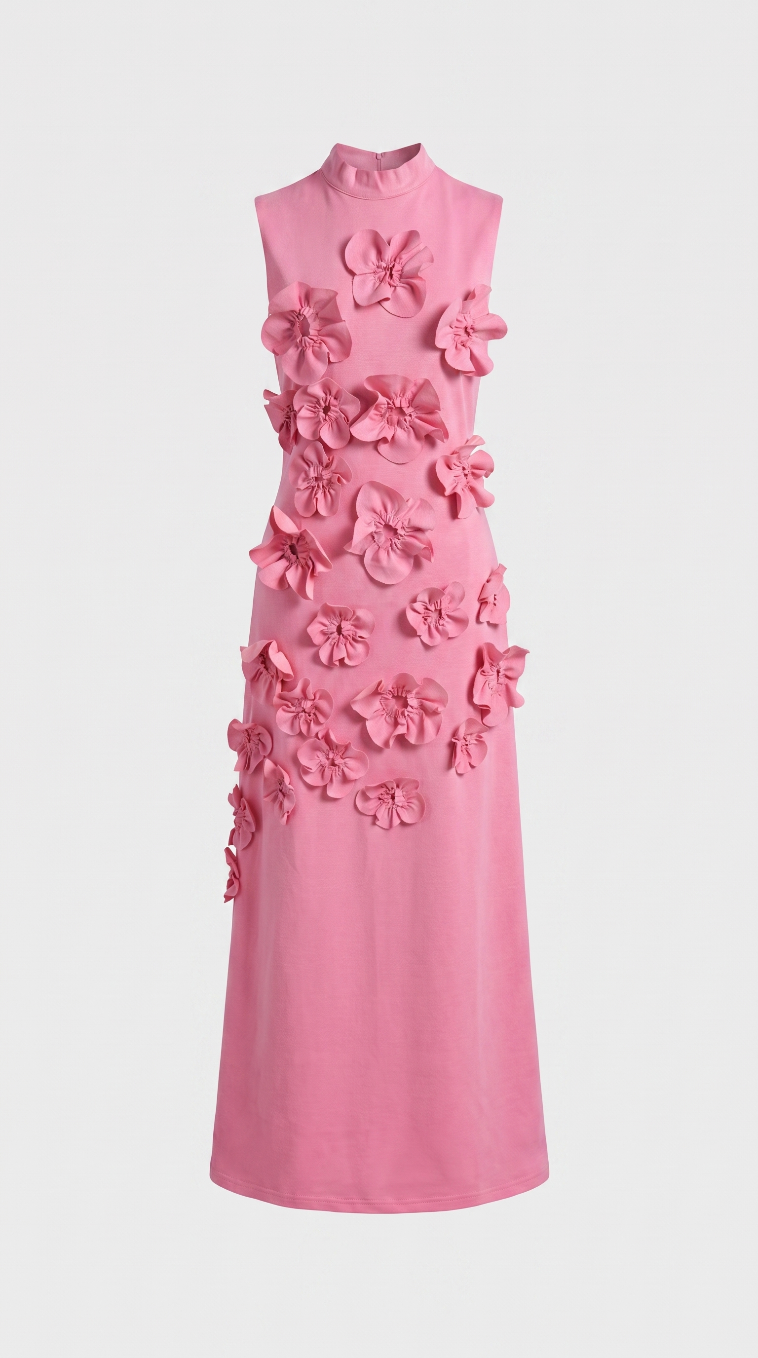 Conta - 3D Floral Appliqué Mock-Neck Maxi Gown Pink