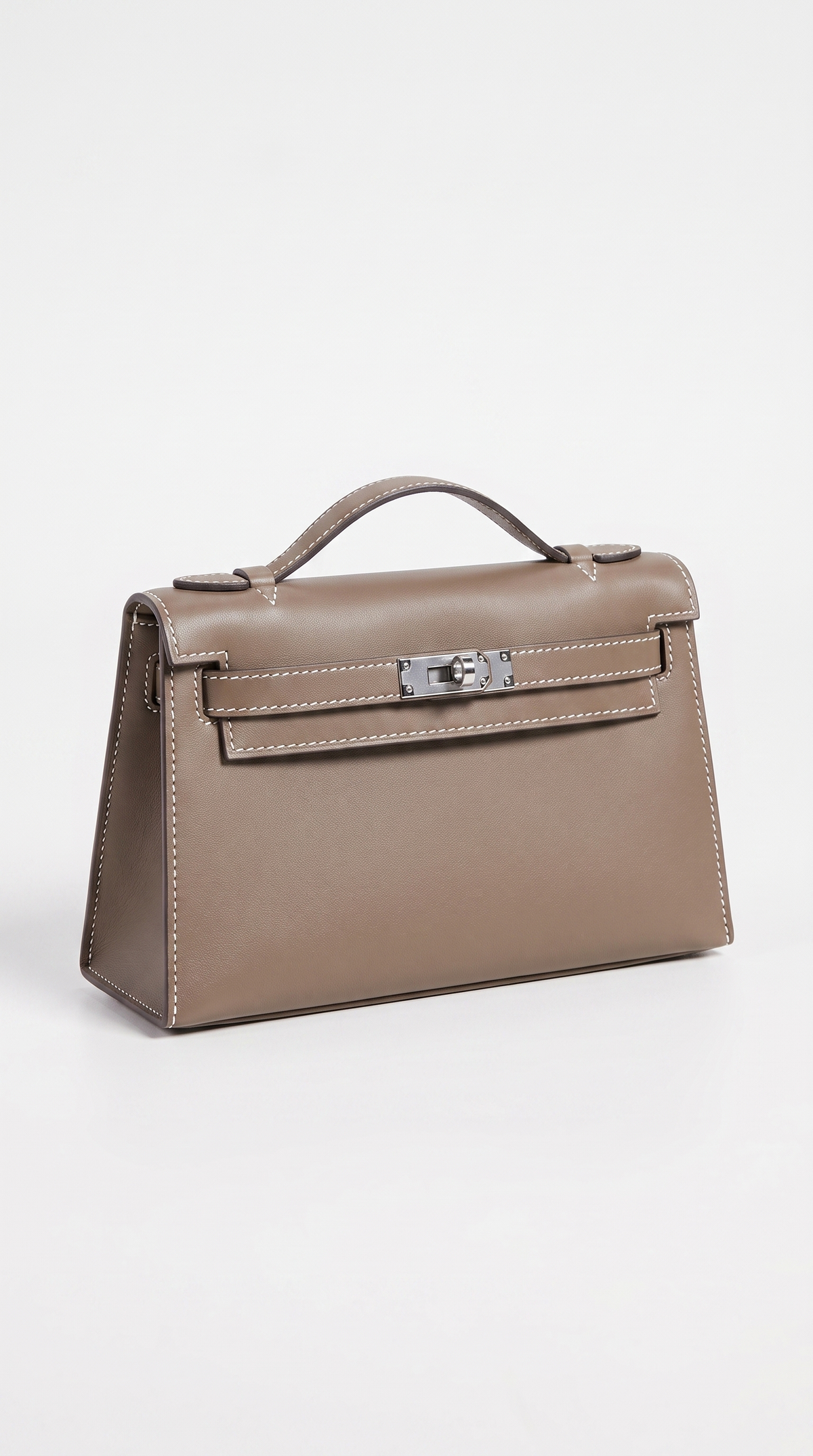 Sofi - Structured Leather Turn-Lock Handle Bag Gray
