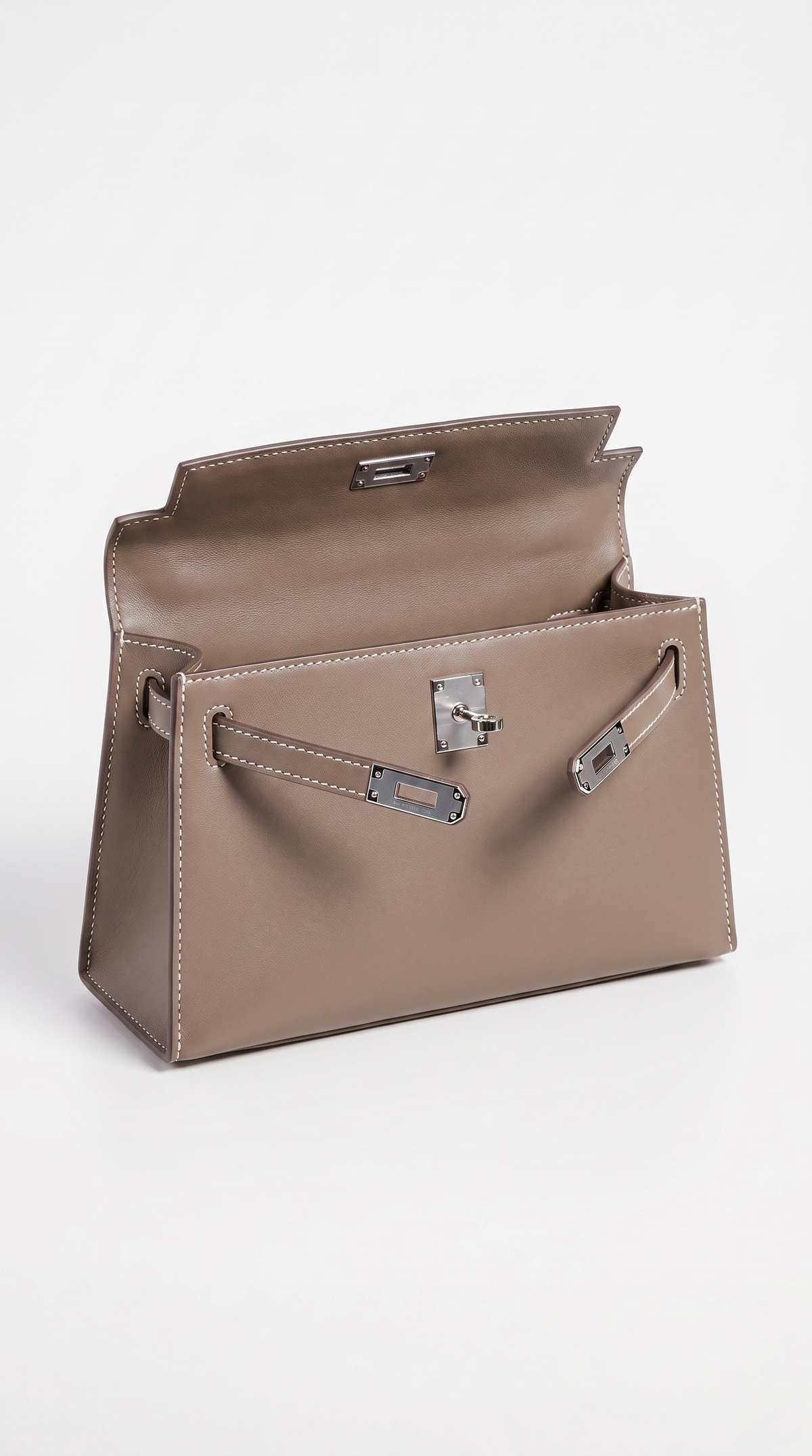 Sofi - Structured Leather Turn-Lock Handle Bag Gray