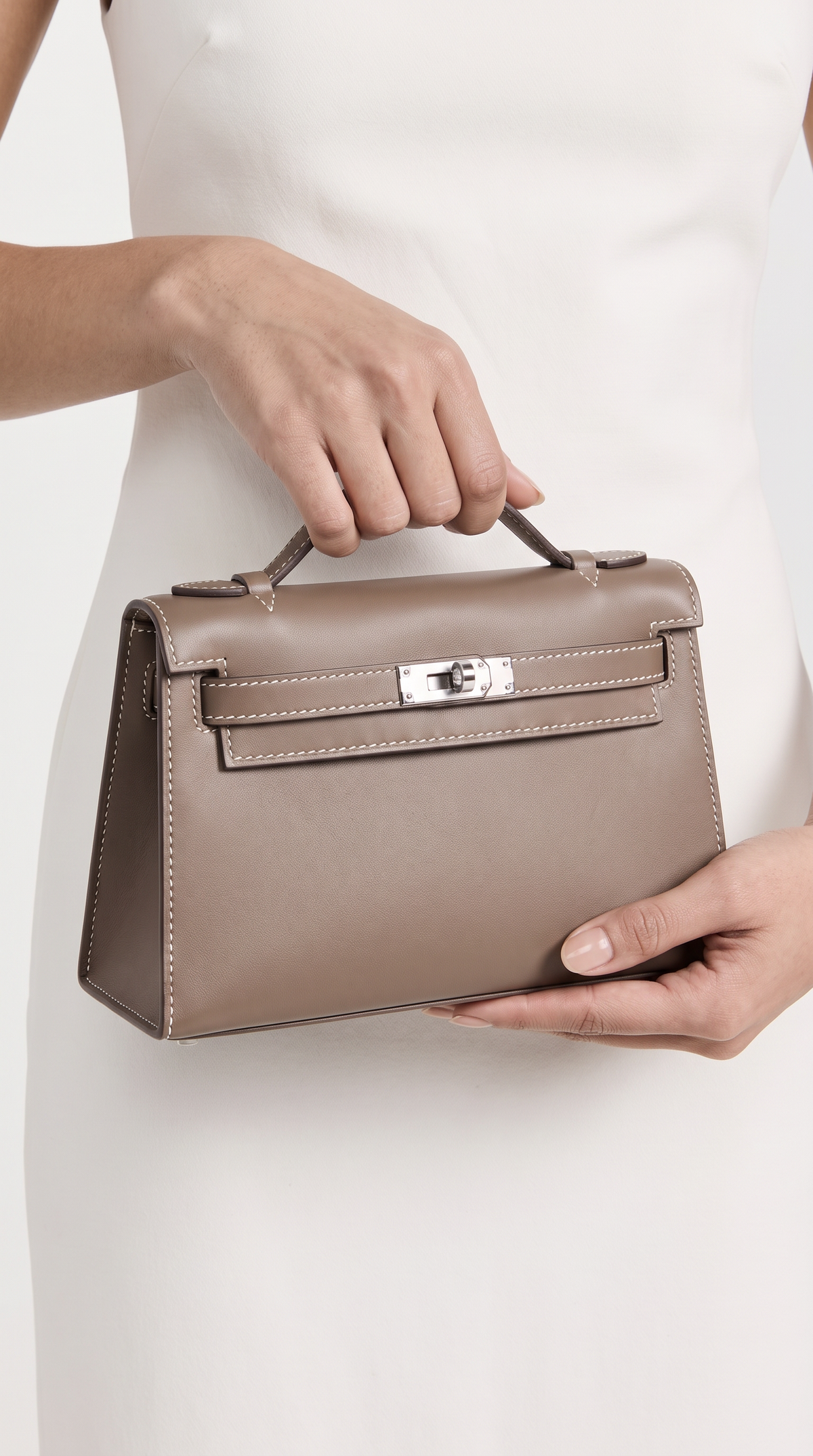 Sofi - Structured Leather Turn-Lock Handle Bag Gray