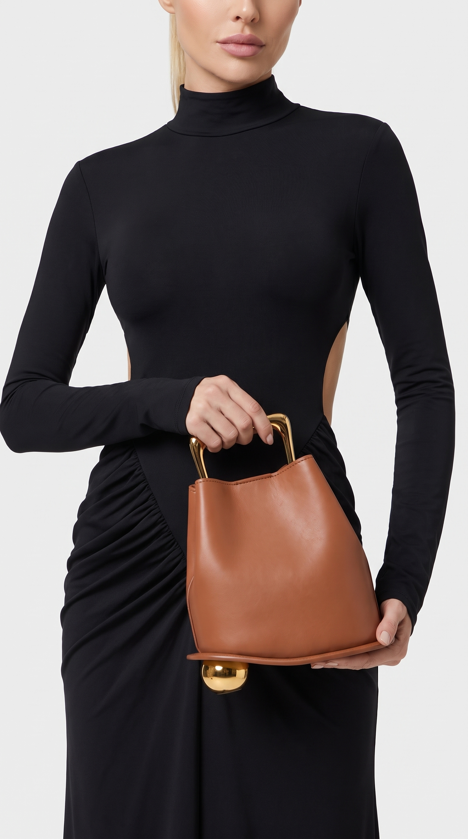 Amo - Sculptural Leather Bucket Bag with Sphere Base