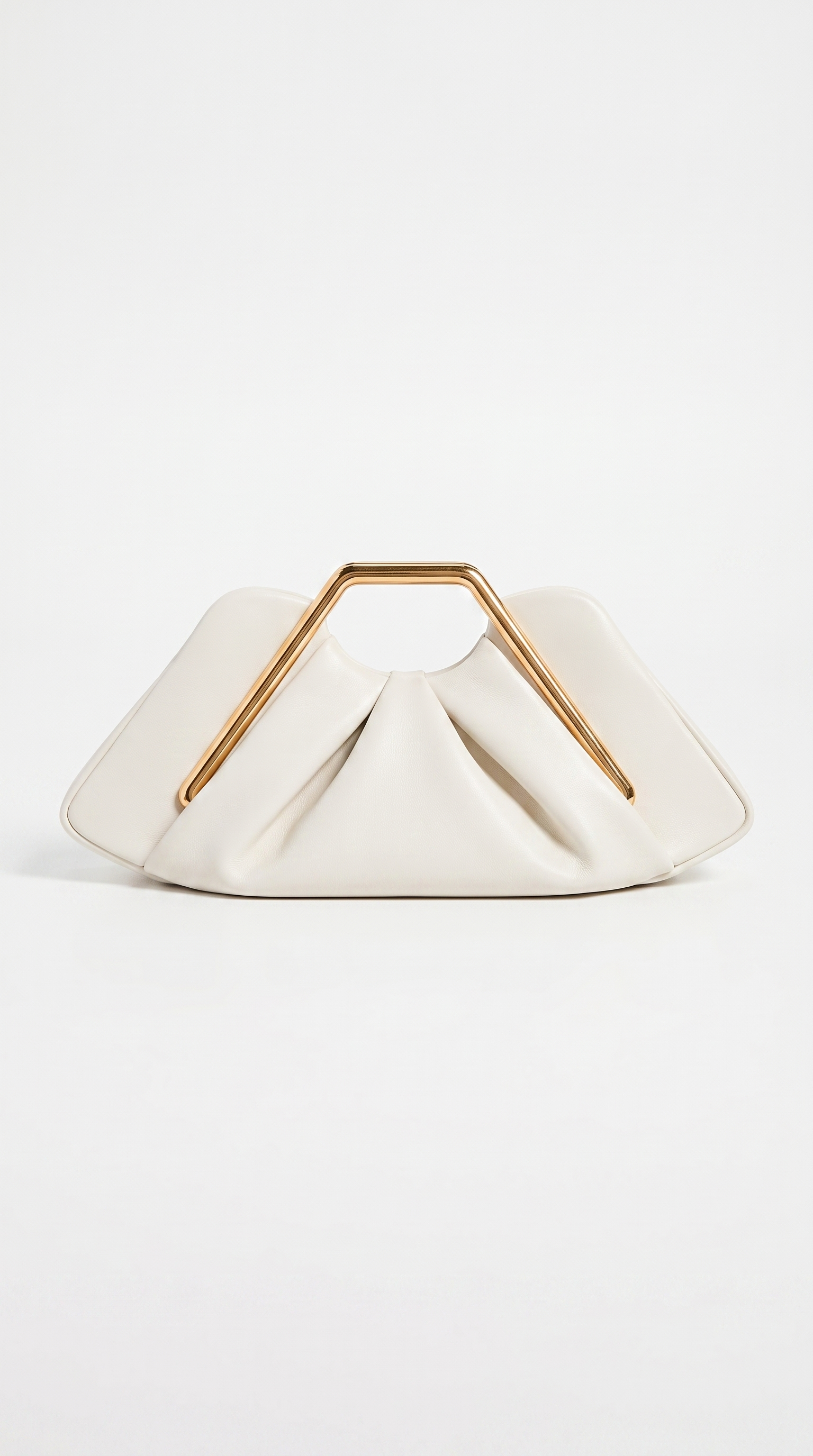 Kimo - Sculptural Ruched Leather Frame Clutch White