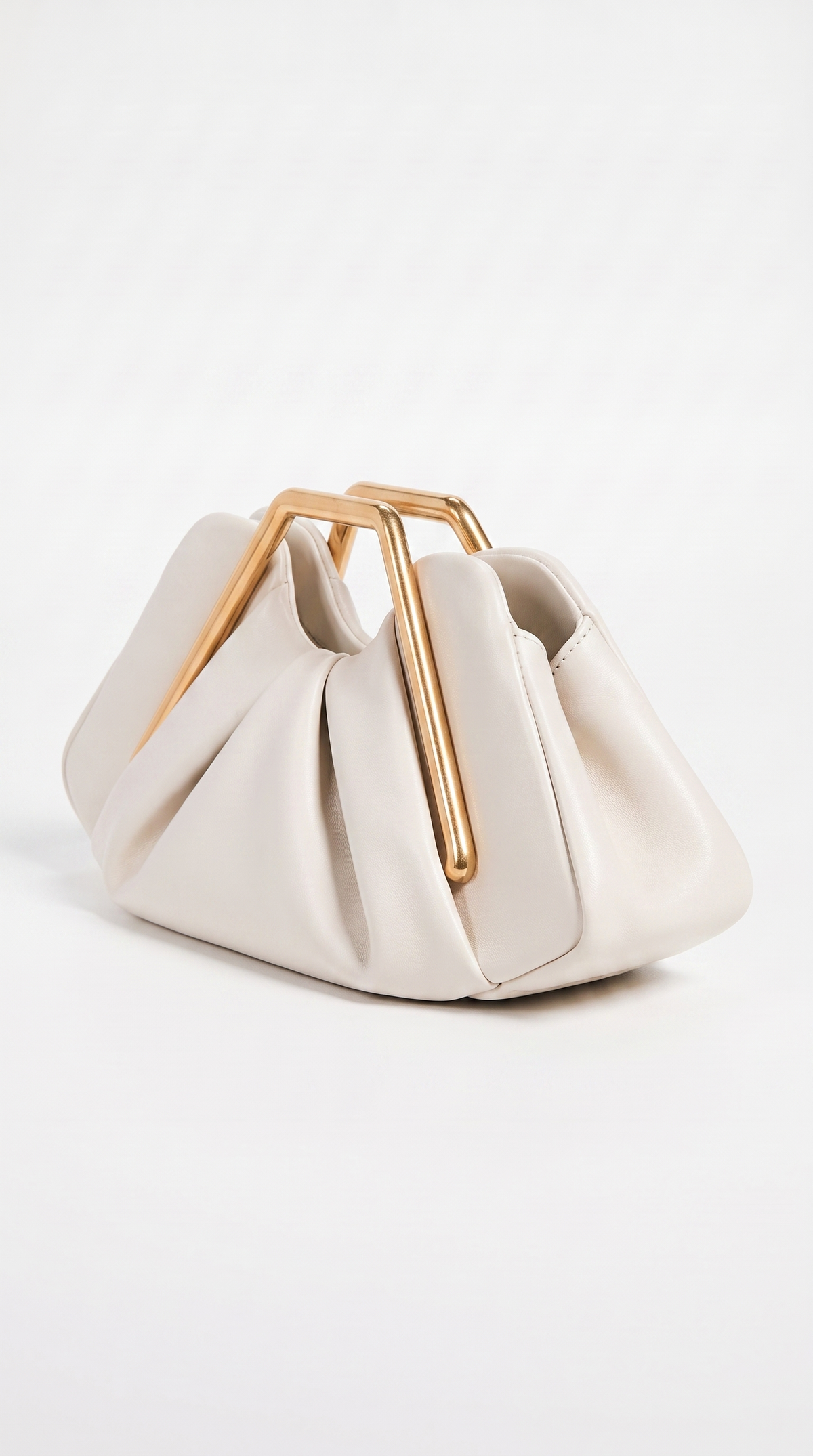 Kimo - Sculptural Ruched Leather Frame Clutch White