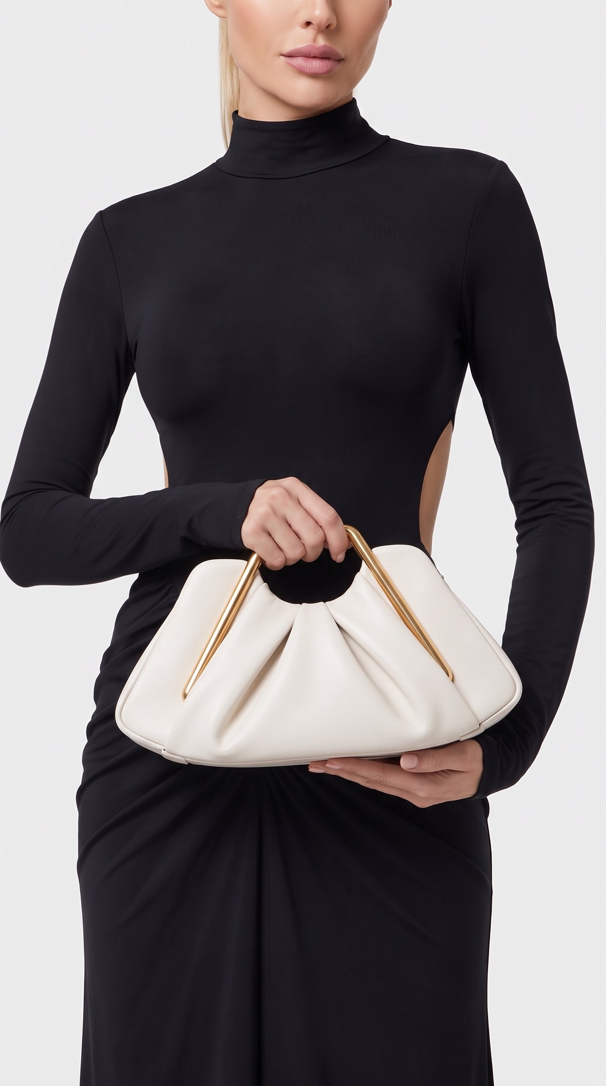 Kimo - Sculptural Ruched Leather Frame Clutch White