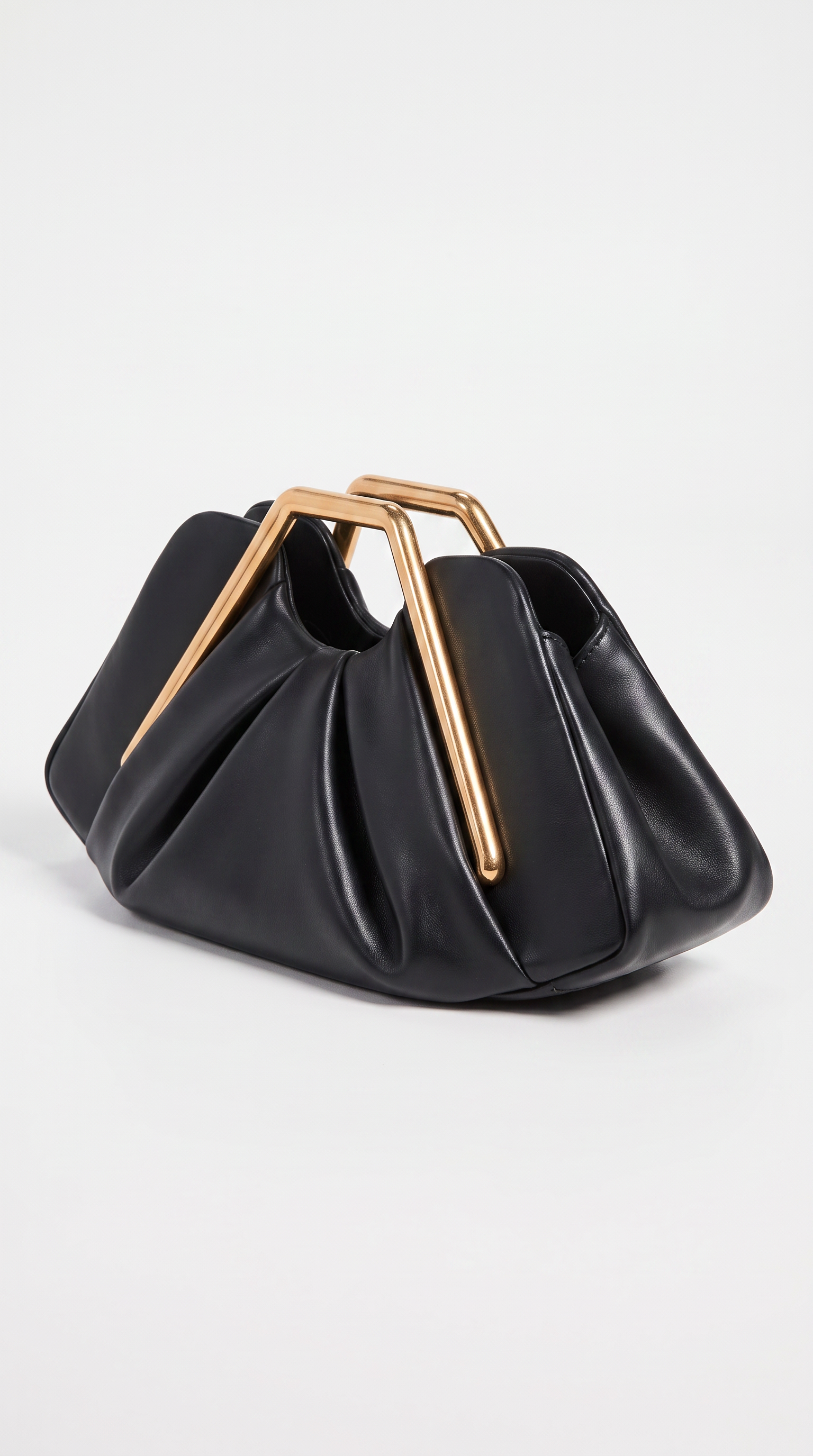 Kimo - Sculptural Ruched Leather Frame Clutch Black