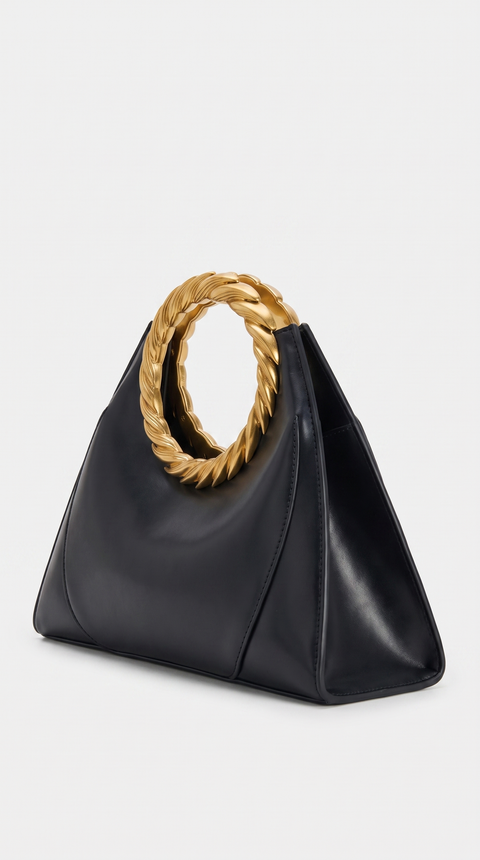 Lyra - Sculptural Twisted-Handle Leather Tote Bag Black