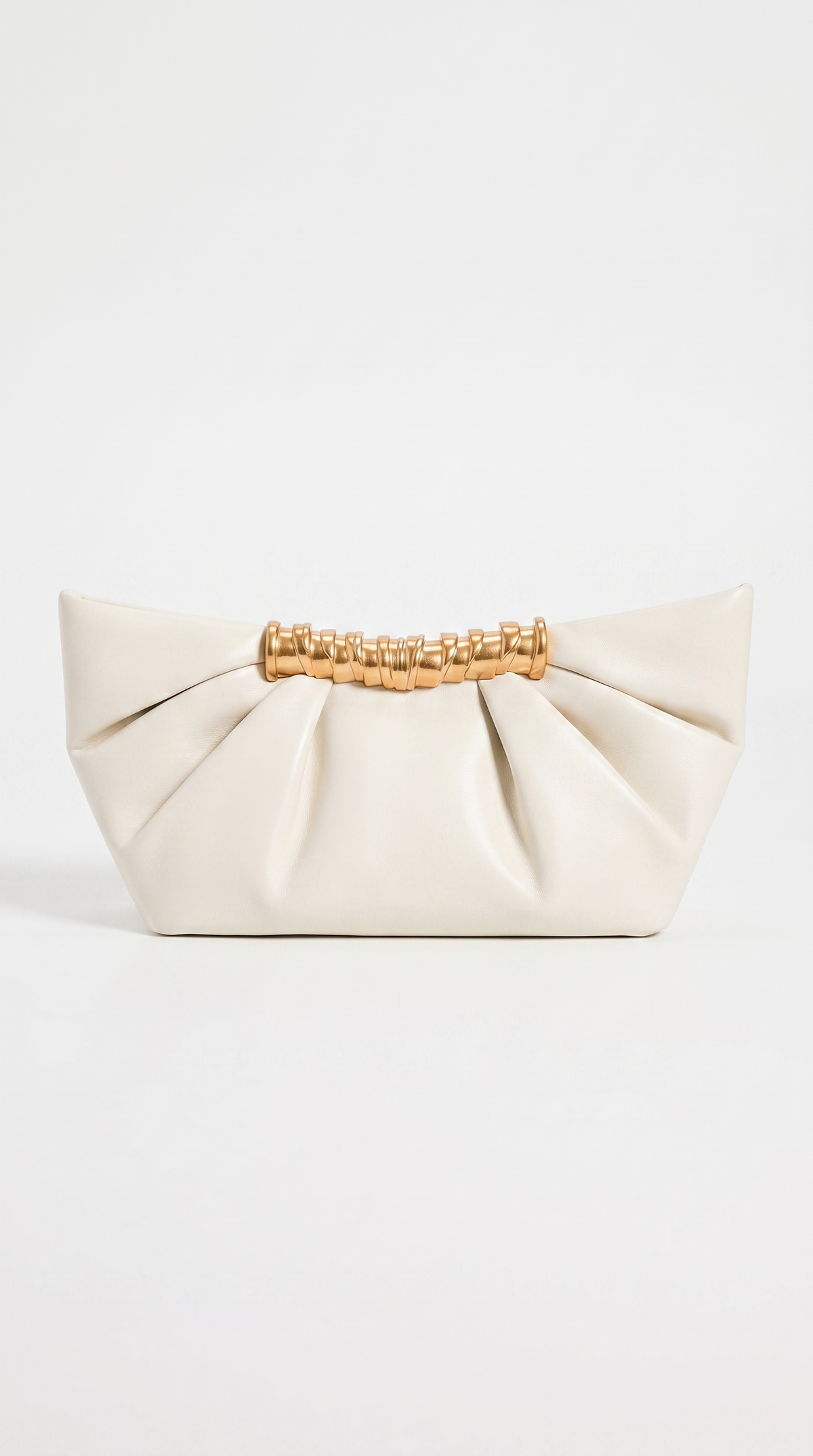Nisa - Ruched Leather Metallic-Cuff Clutch White