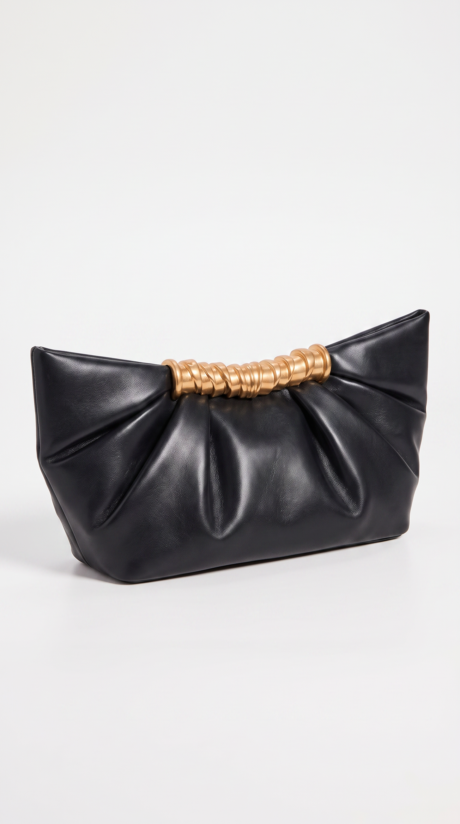 Nisa - Ruched Leather Metallic-Cuff Clutch Black