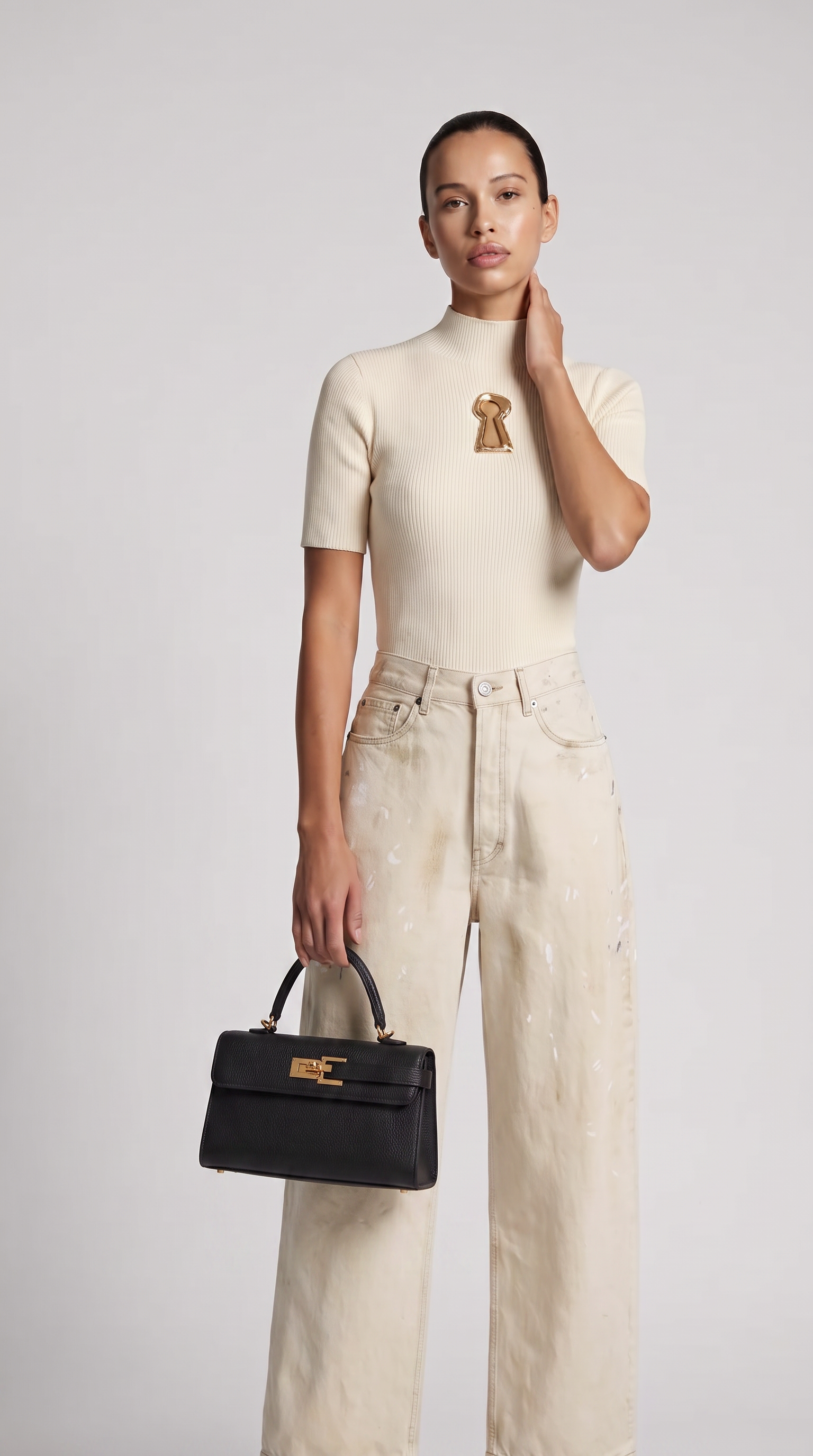 Veva - Pebbled Leather Lock Bag Black