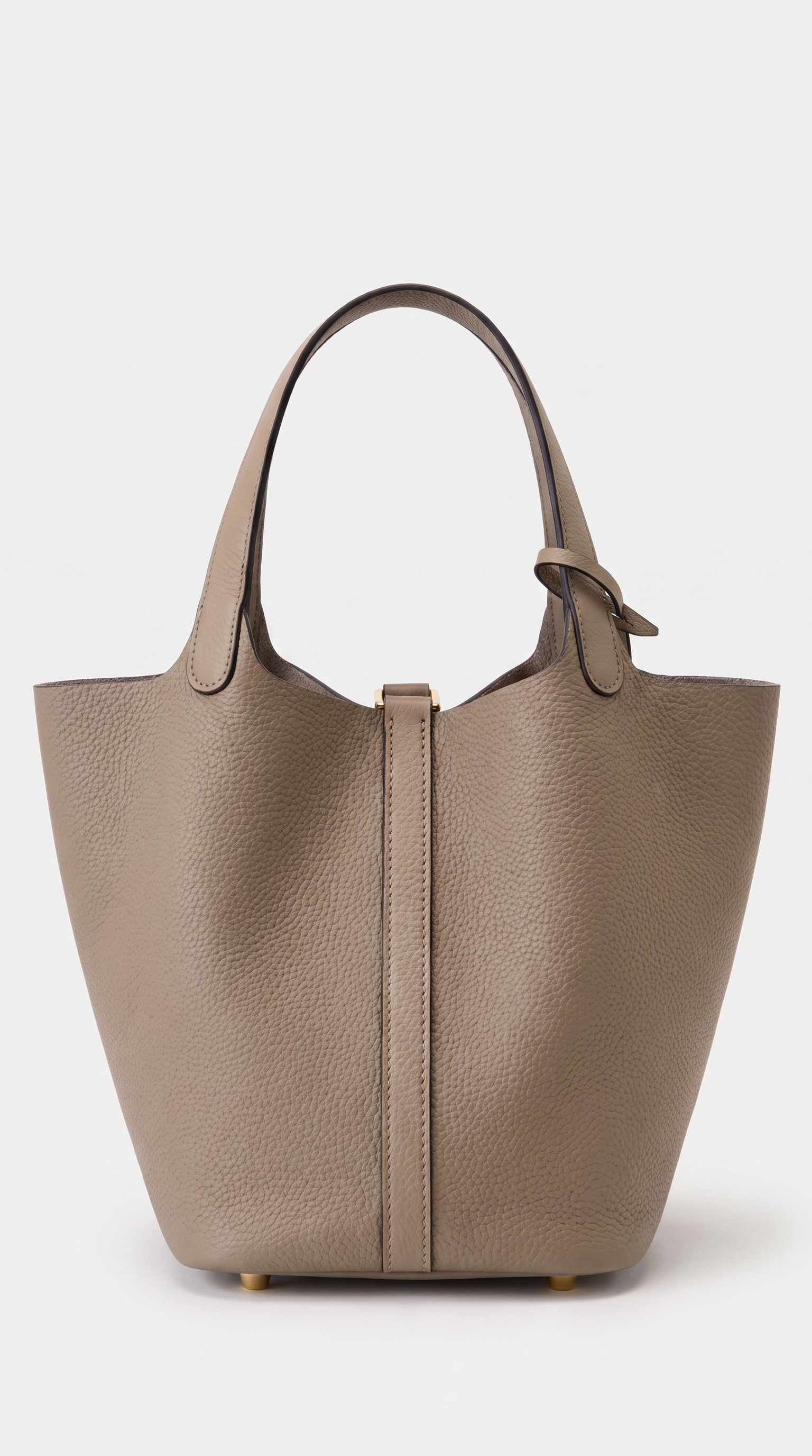 Naia - Pebbled Leather Padlock Bucket Tote Bag Gray