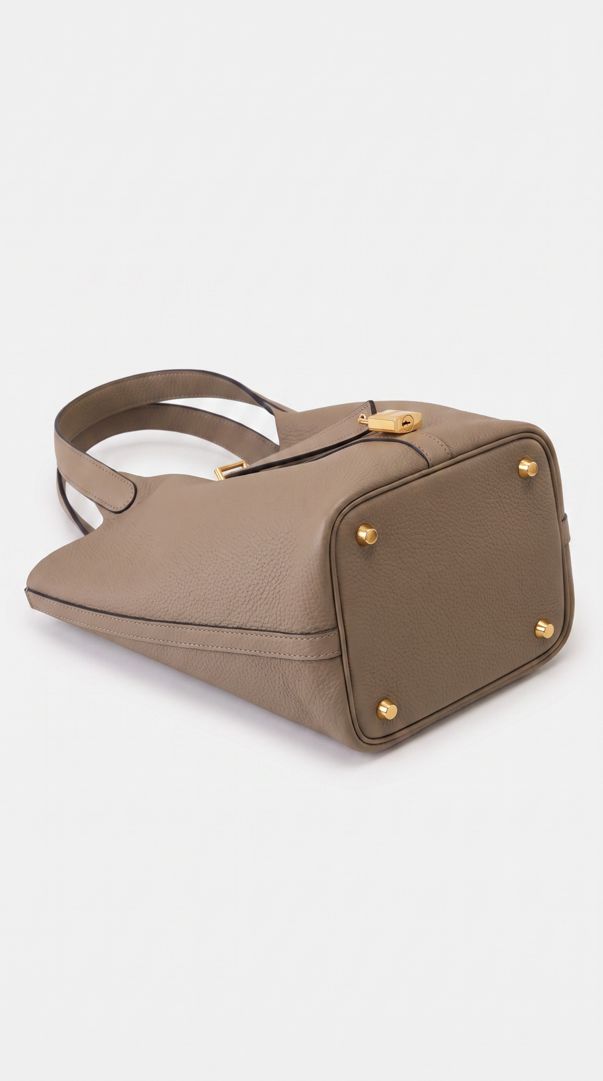 Naia - Pebbled Leather Padlock Bucket Tote Bag Gray