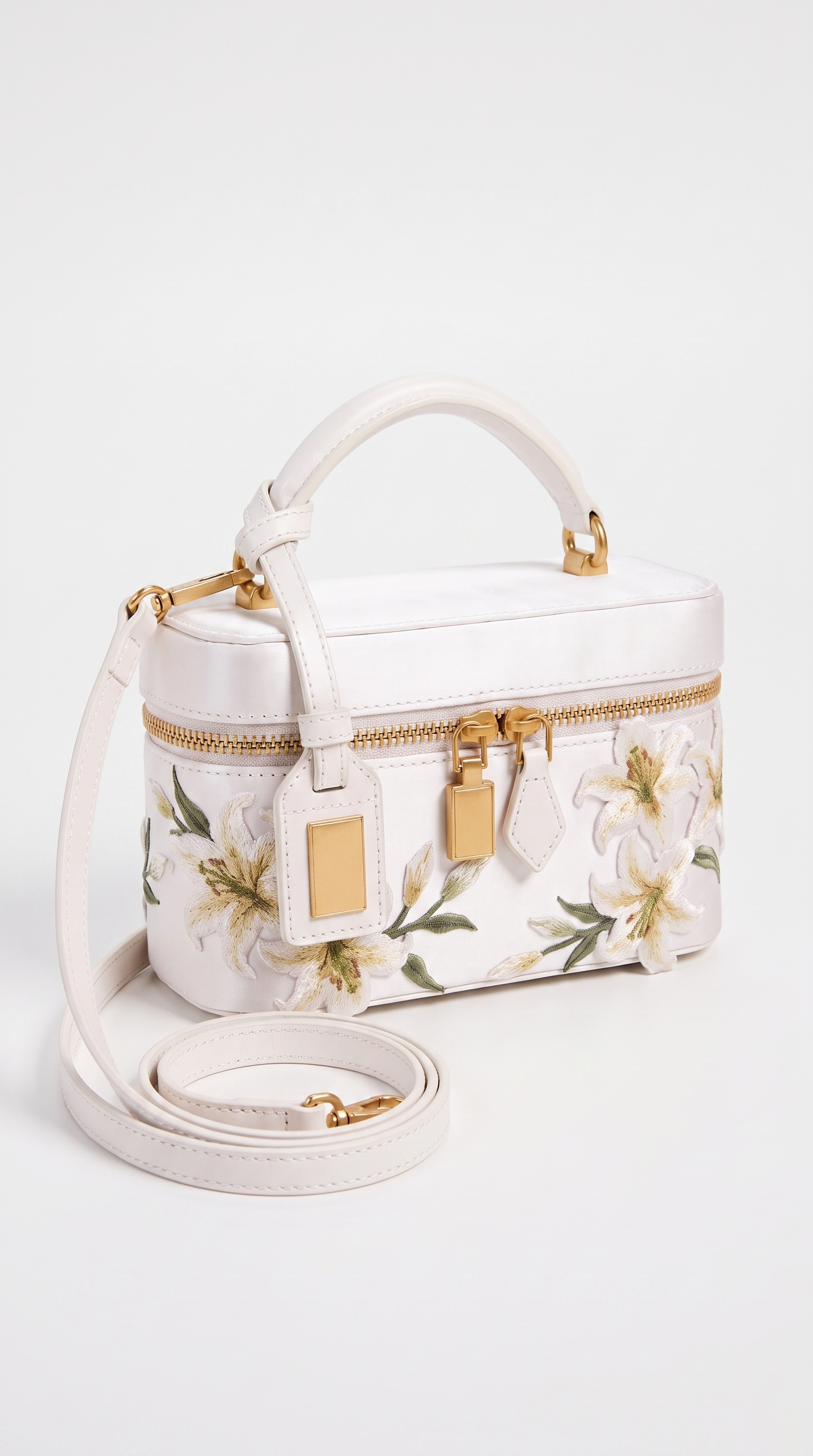 Kiri - Floral Embroidered Satin Vanity Bag White