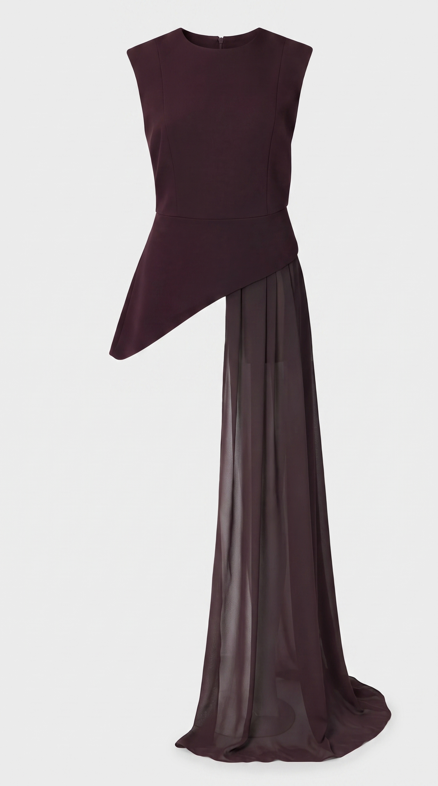 Mara - Asymmetrical Chiffon-Draped Peplum Top Burgundy