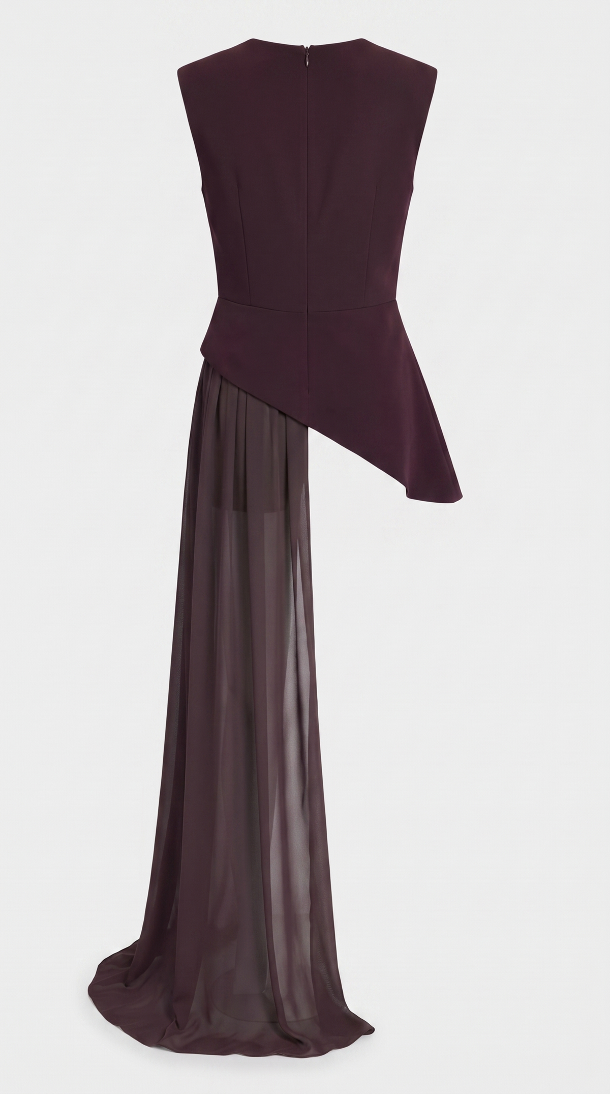 Mara - Asymmetrical Chiffon-Draped Peplum Top Burgundy