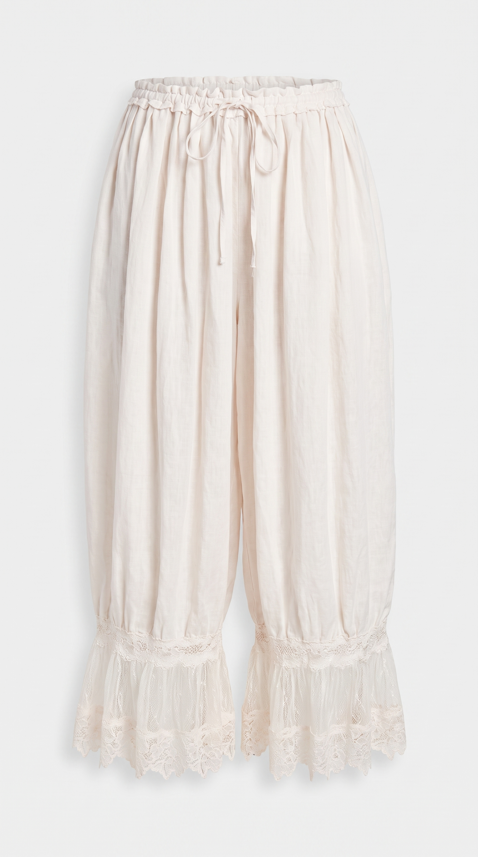 Pino - Lace-Trimmed Gathered Bloomer Pants White
