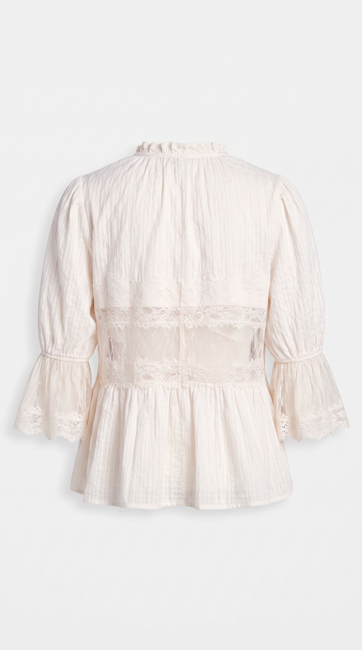 Pino - Sheer Lace Inset Peplum Blouse White