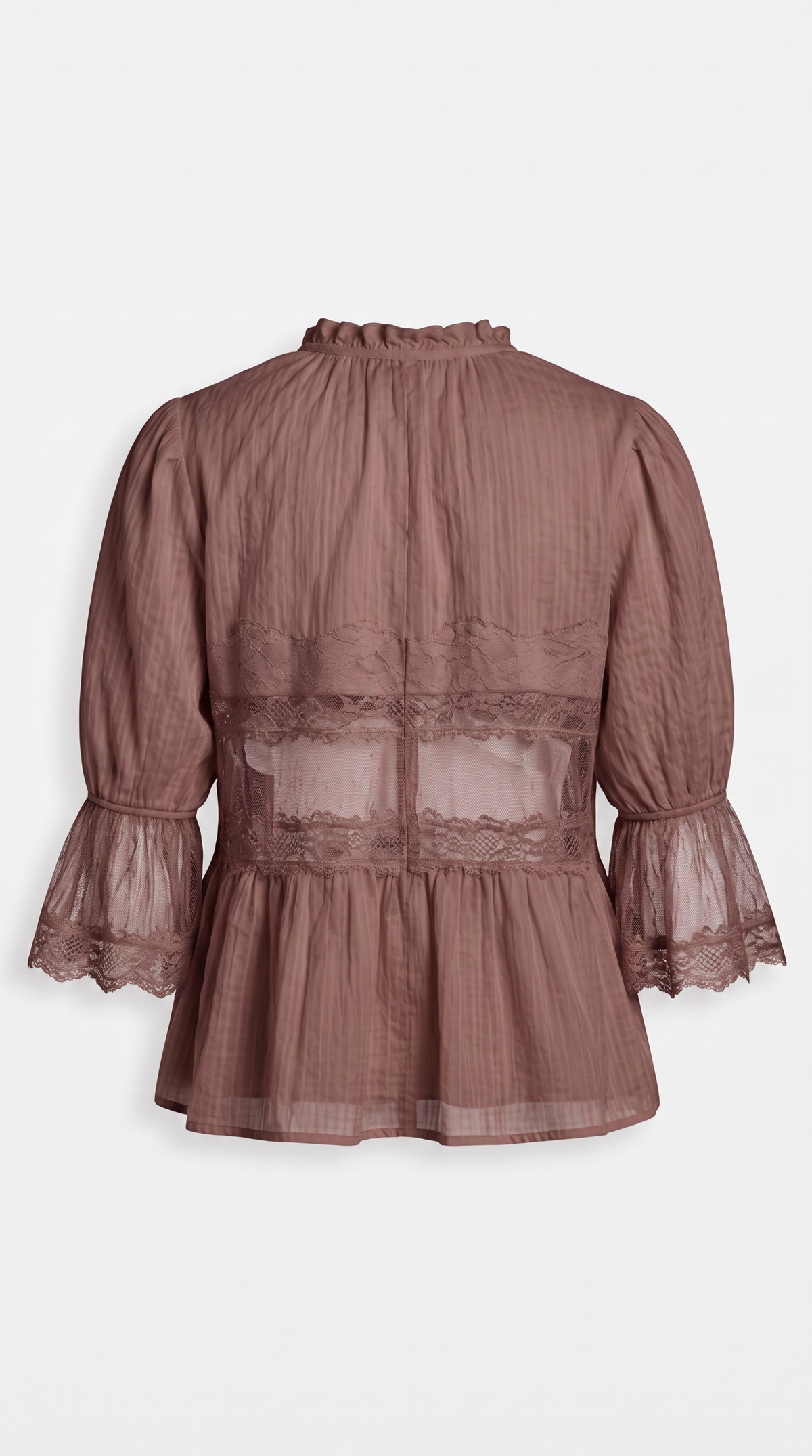 Pino - Sheer Lace Inset Peplum Blouse Brown