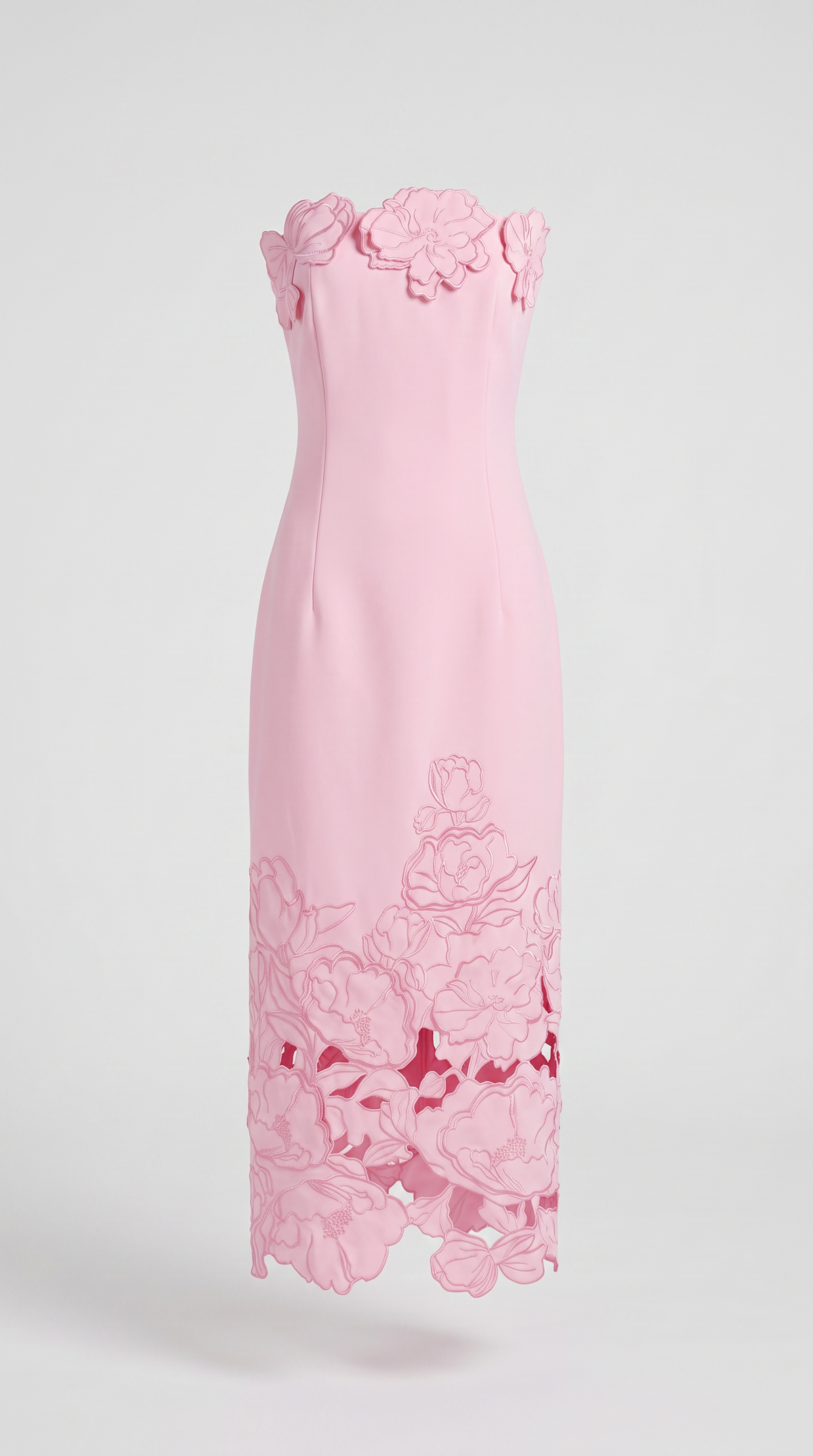 Vero - Strapless Cutout Floral Embroidered Midi Dress