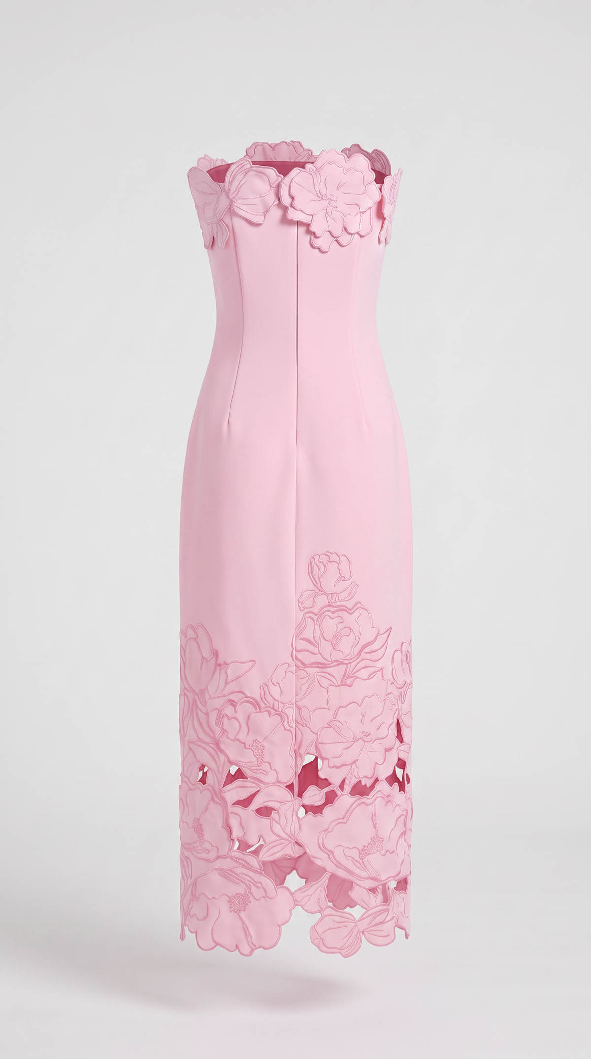 Vero - Strapless Cutout Floral Embroidered Midi Dress