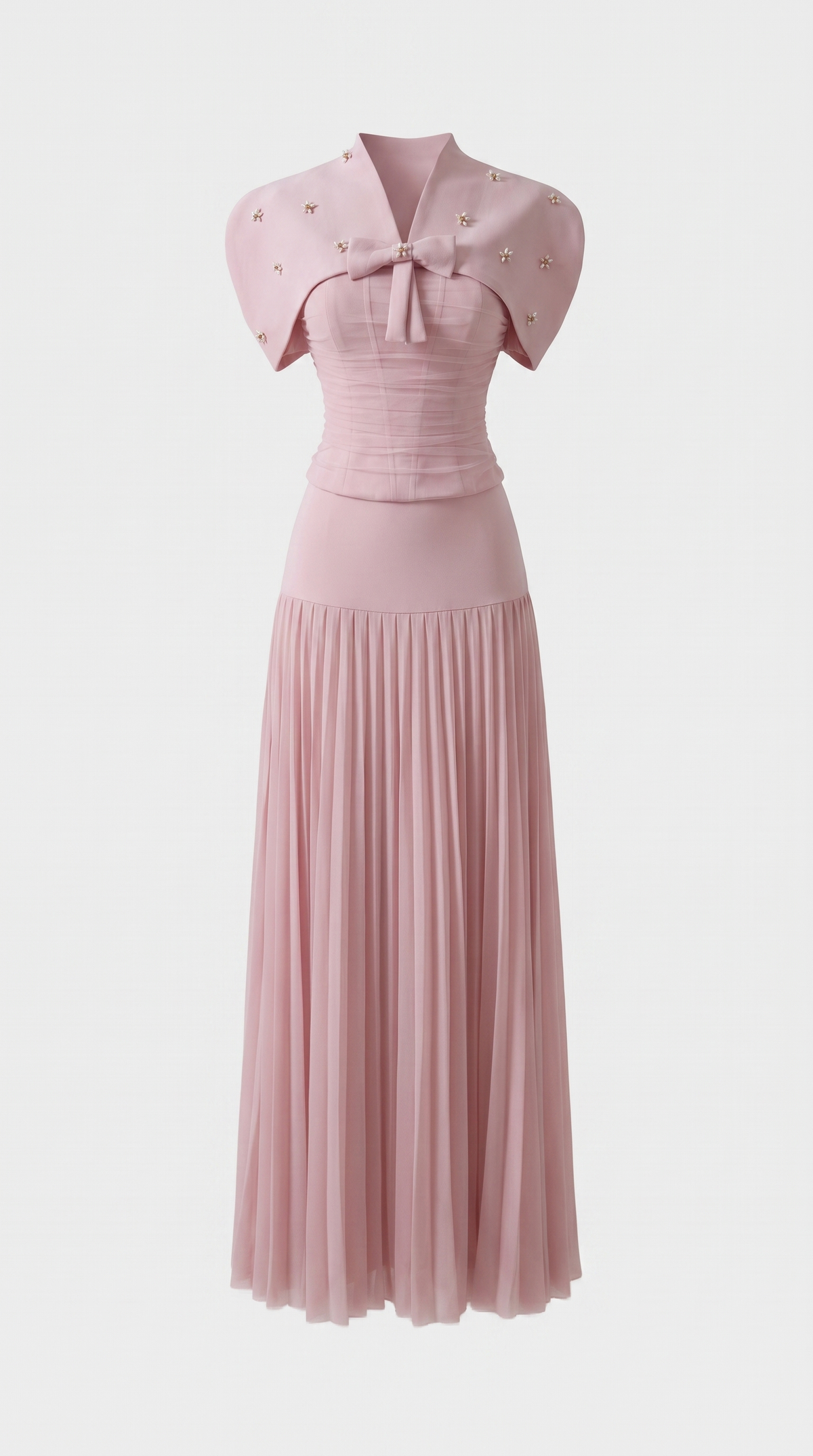 Koa - Embellished Cape Overlay Corseted Maxi Dress
