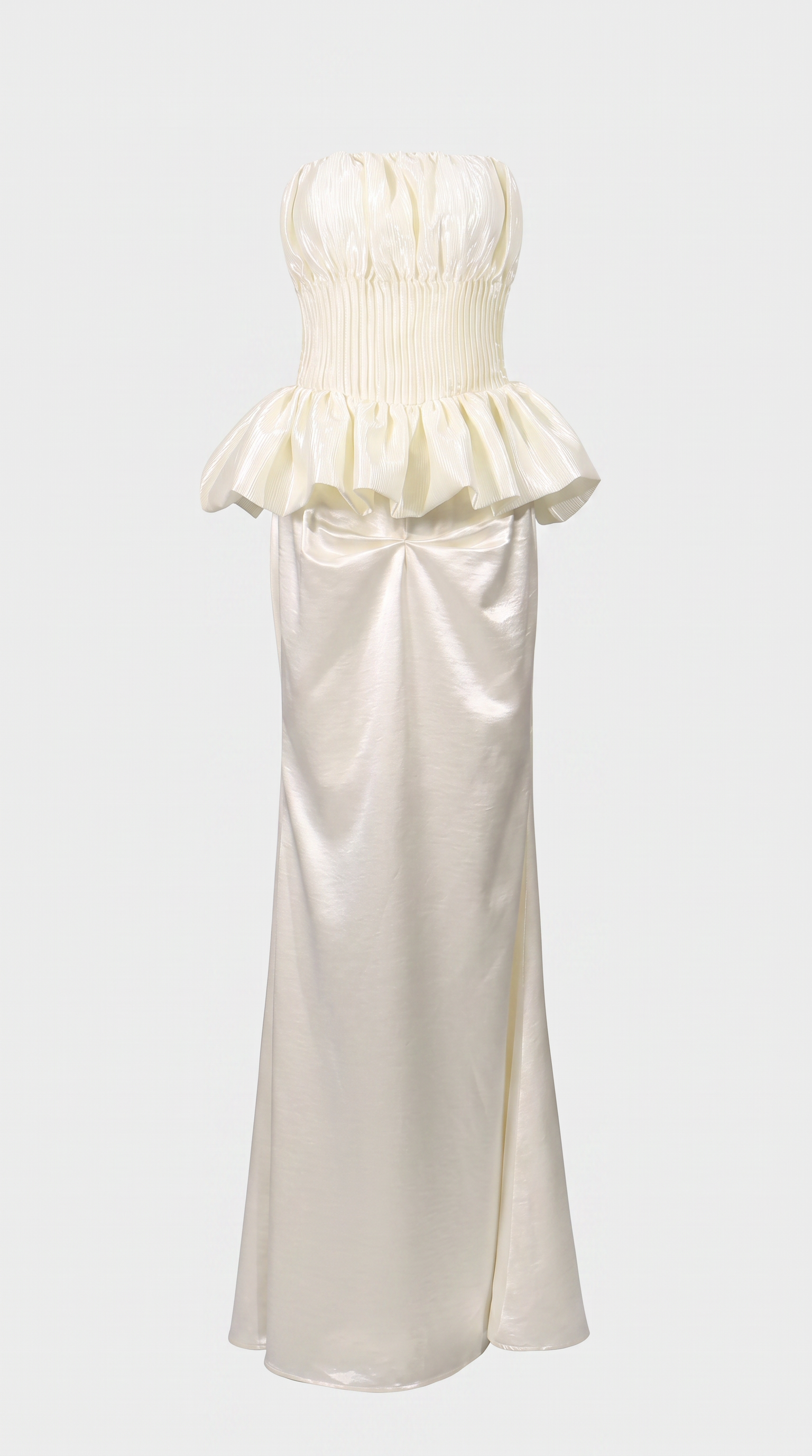 Zeo - Strapless Smocked Peplum Maxi Gown
