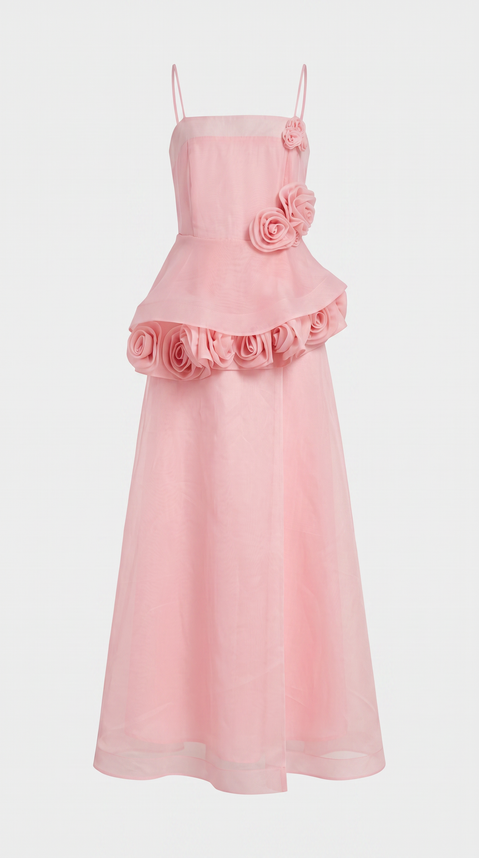 Roda - 3D Rosette Peplum Maxi Dress Pink