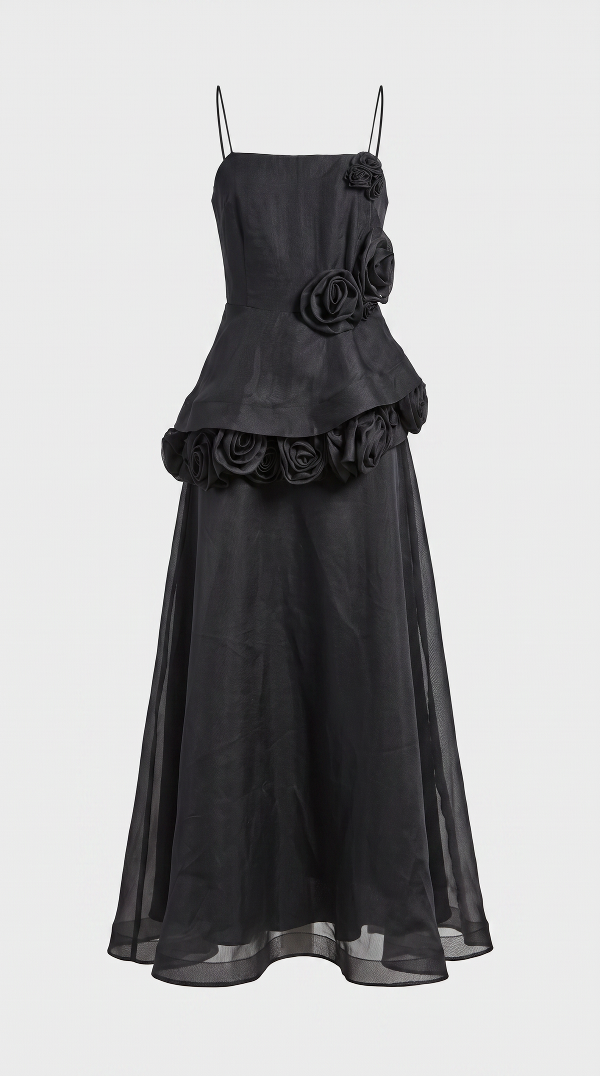 Roda - 3D Rosette Peplum Maxi Dress Black