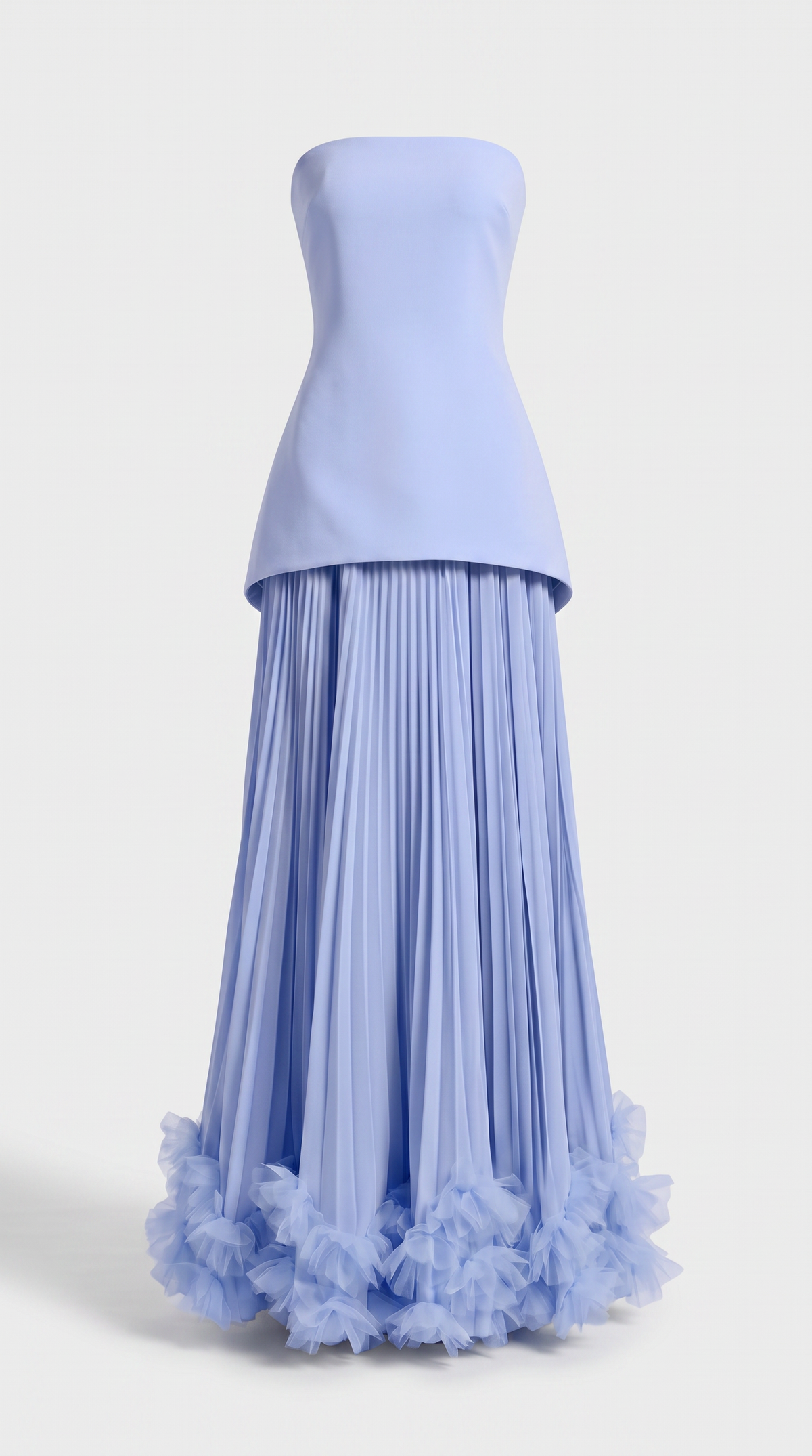 Ceto - Strapless Pleated Rosette-Hem Maxi Gown Blue