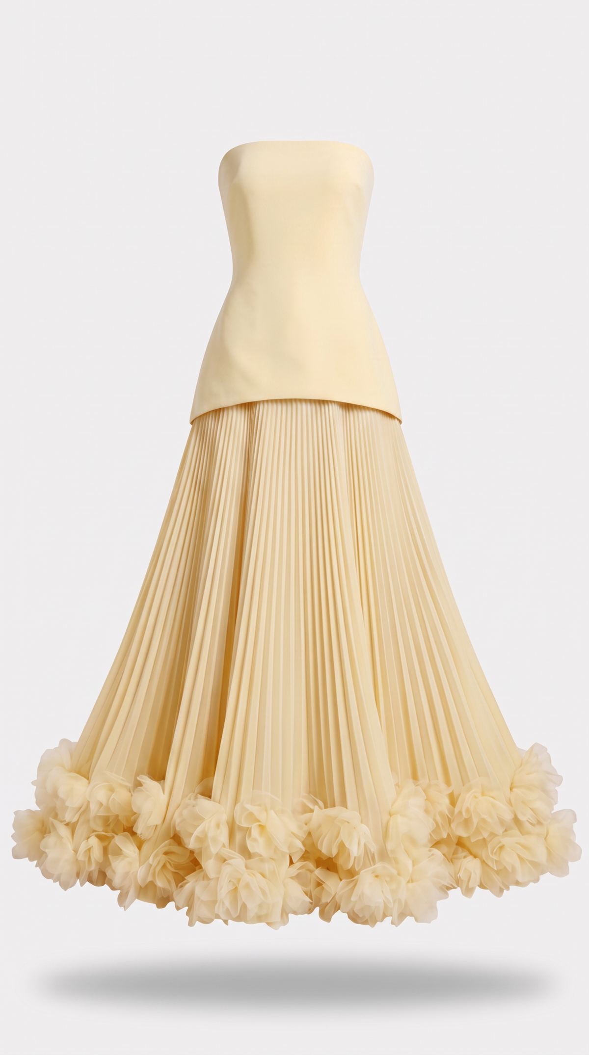 Ceto - Strapless Pleated Rosette-Hem Maxi Gown Yellow
