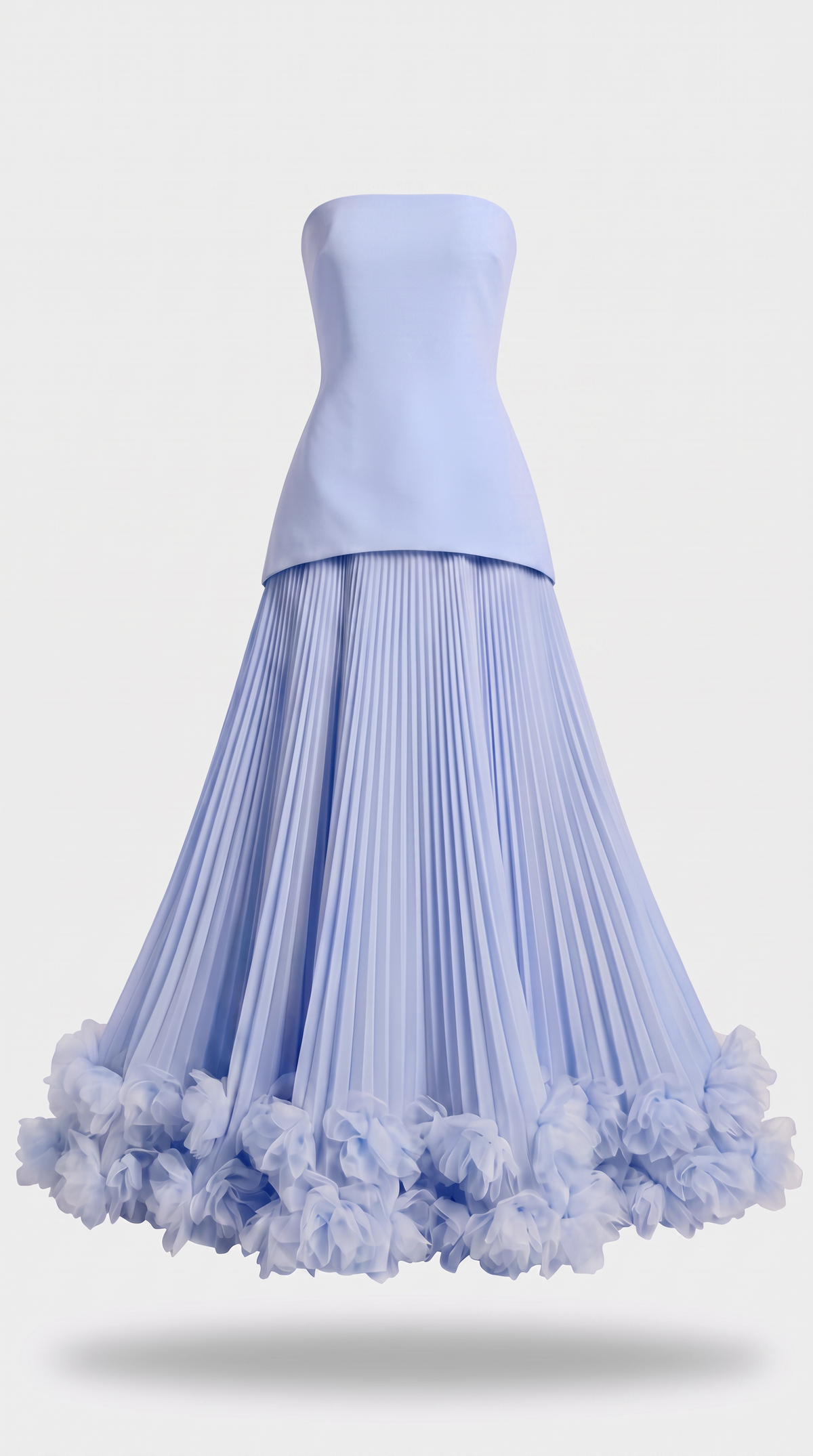 Ceto - Strapless Pleated Rosette-Hem Maxi Gown Blue