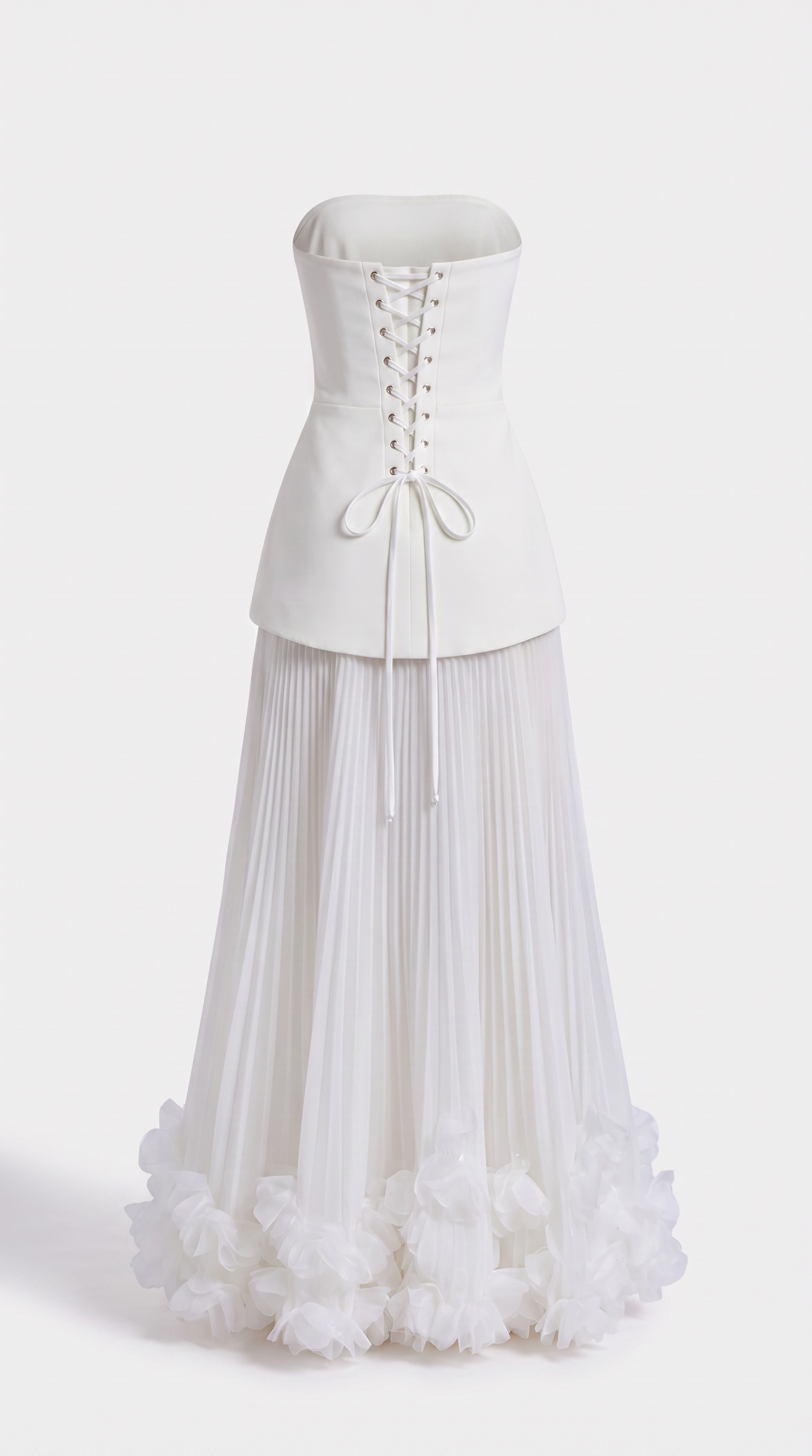 Ceto - Strapless Pleated Rosette-Hem Maxi Gown White