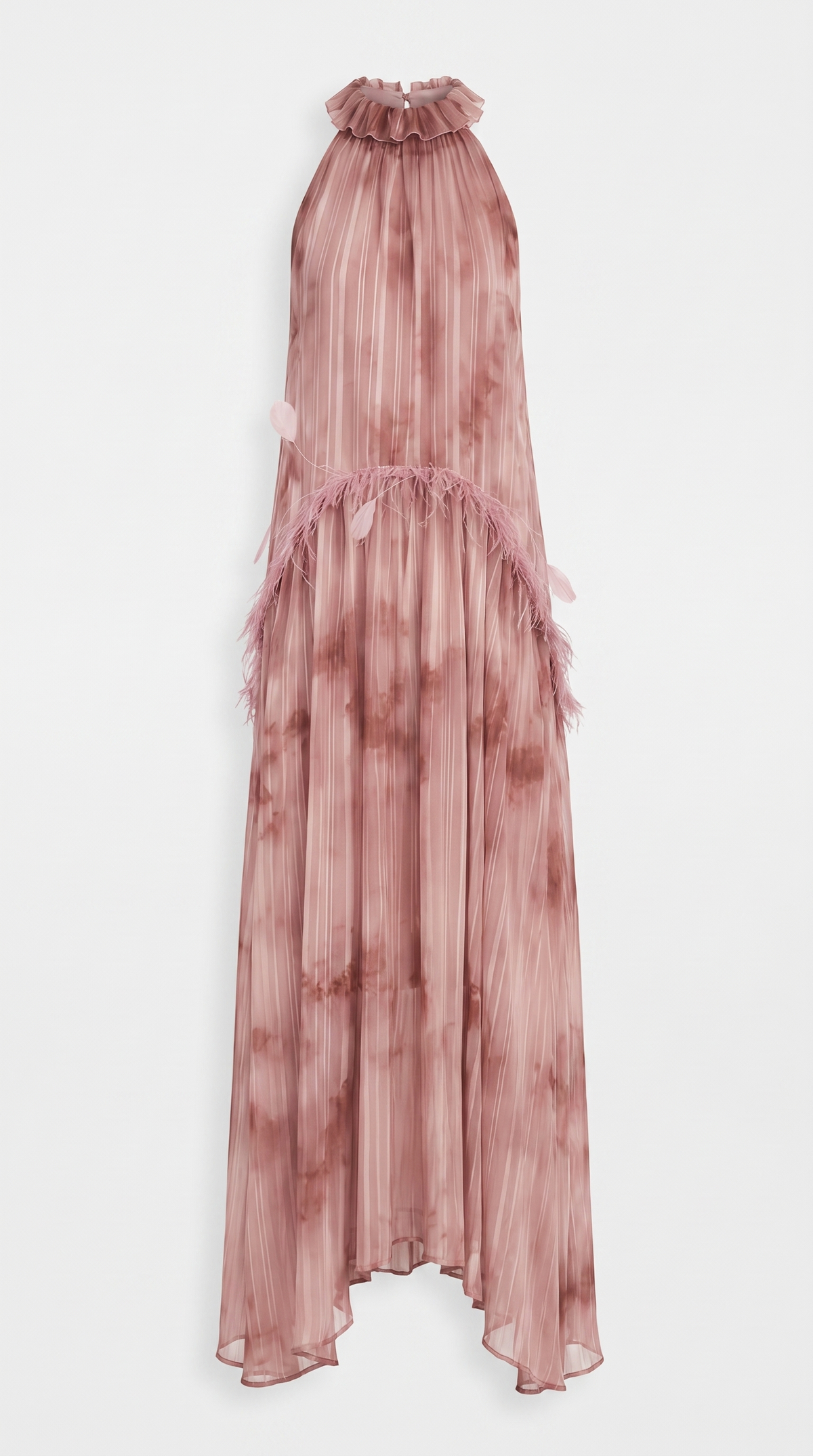 Nisi - Feather-Trimmed Pleated Halter Maxi Dress