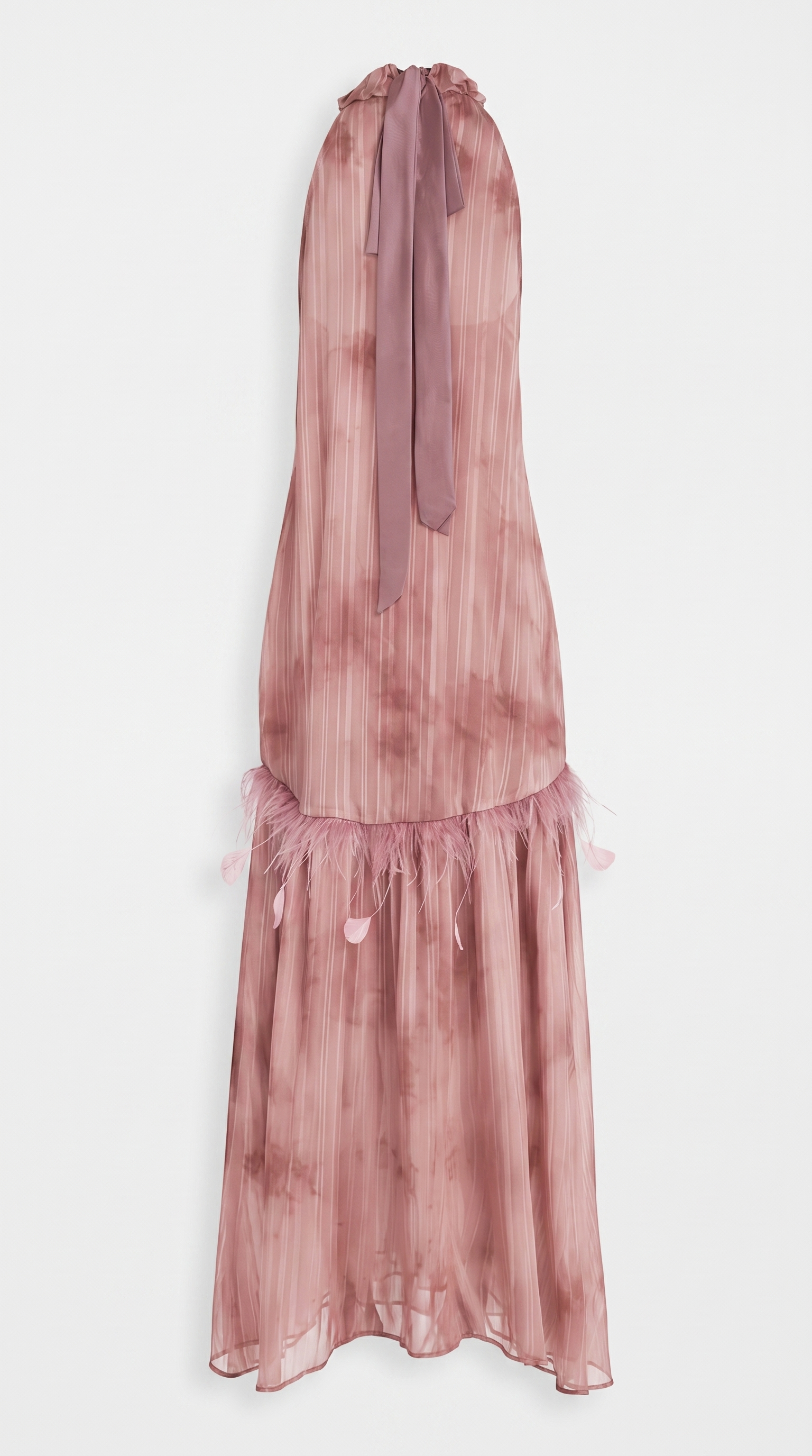 Nisi - Feather-Trimmed Pleated Halter Maxi Dress