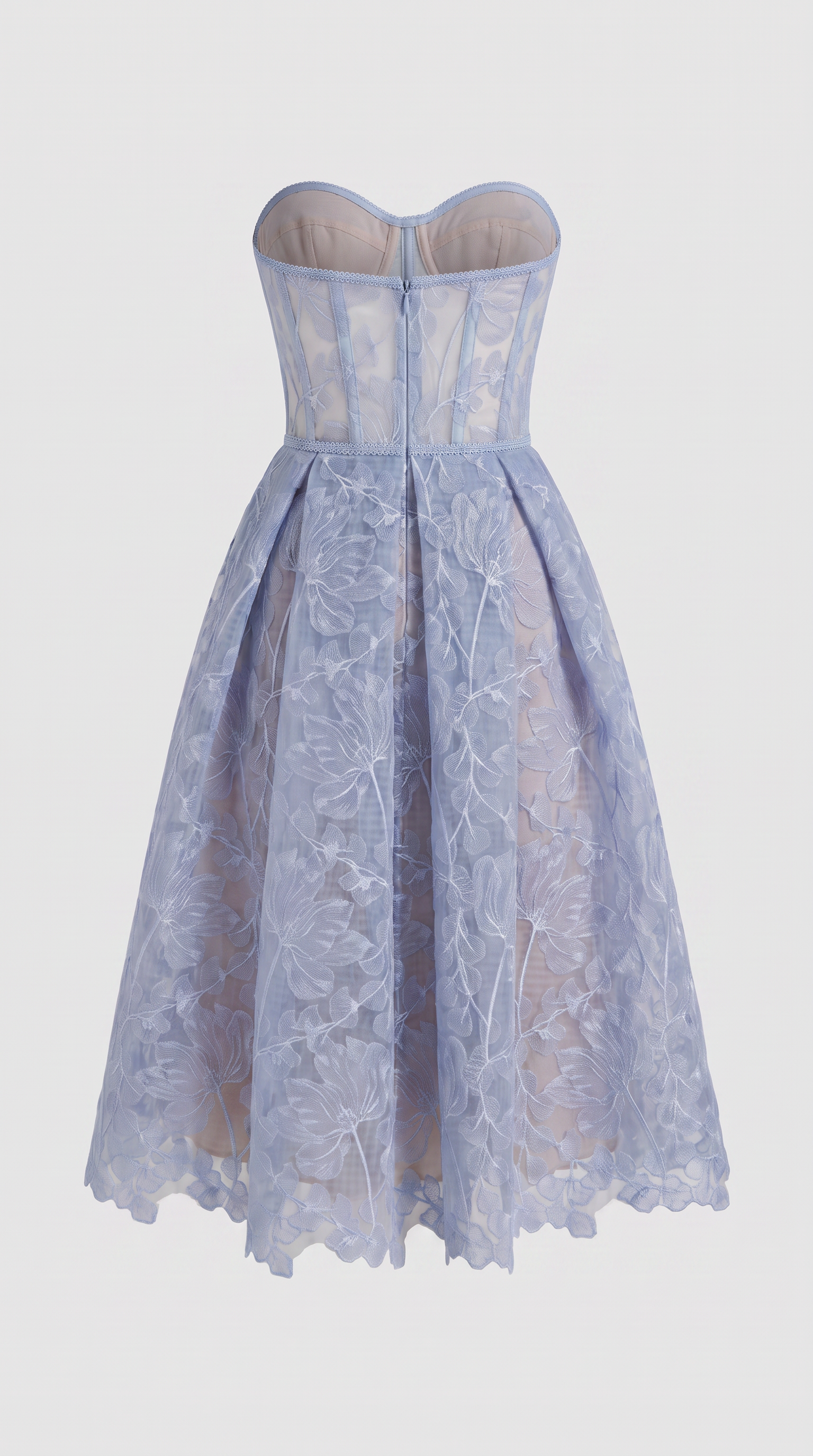 Melos - Embroidered Corseted A-Line Midi Dress Baby Blue