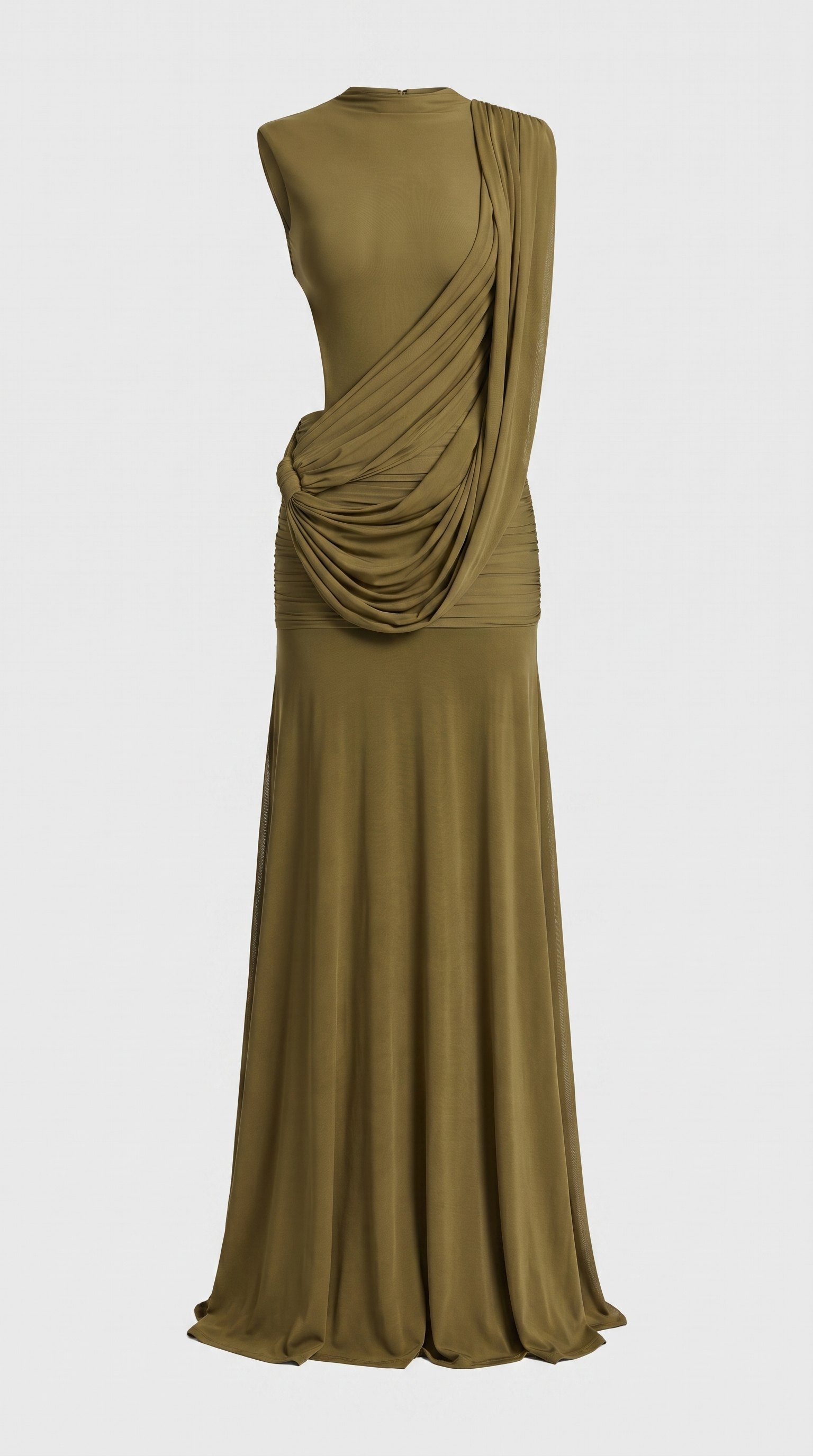Vento - Draped Cowl Asymmetric Open-Back Maxi Dress Green