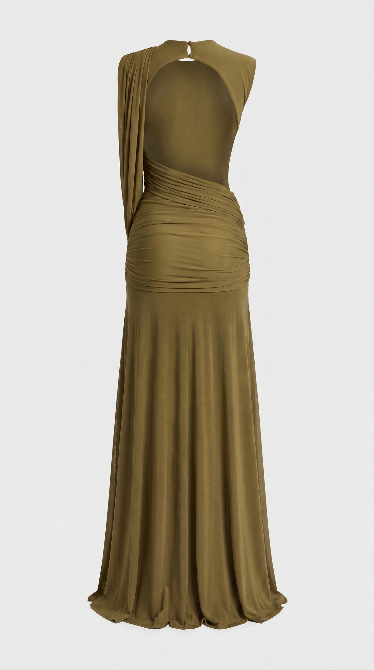 Vento - Draped Cowl Asymmetric Open-Back Maxi Dress Green