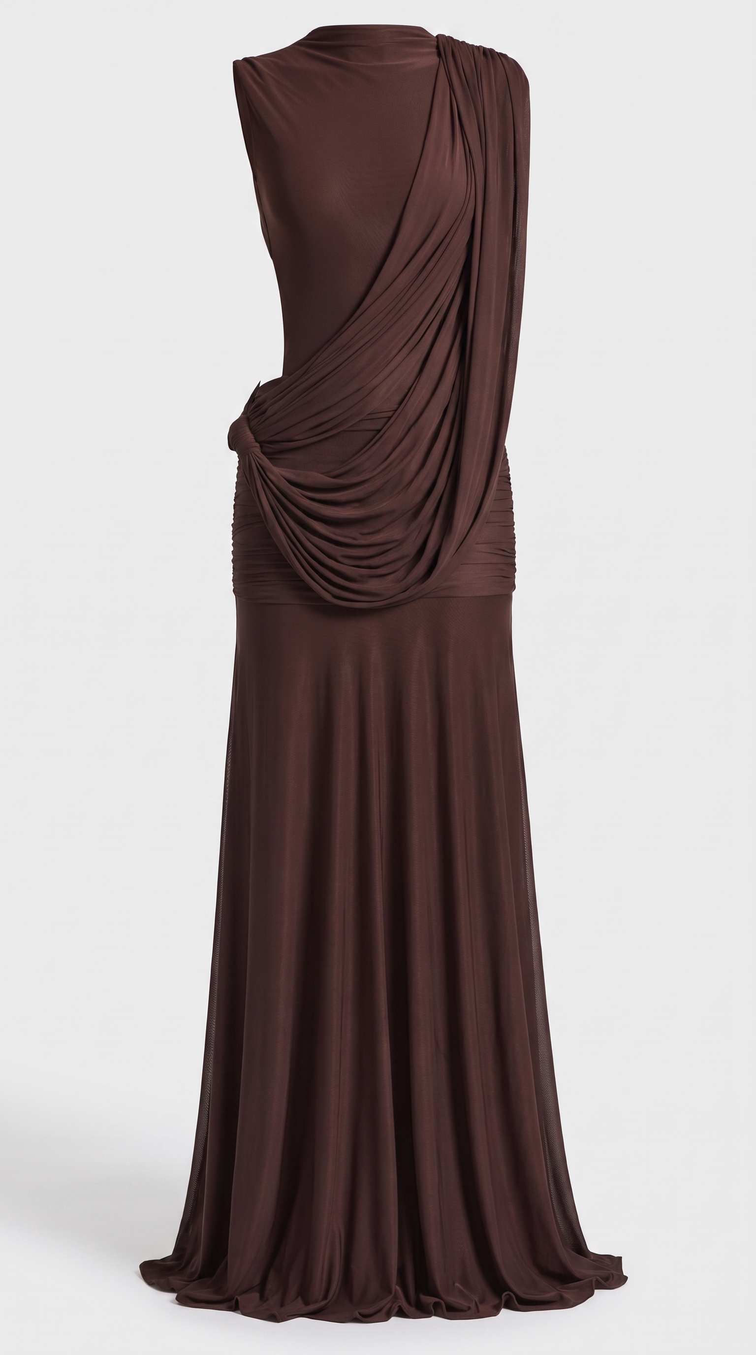 Vento - Draped Cowl Asymmetric Open-Back Maxi Dress Brown