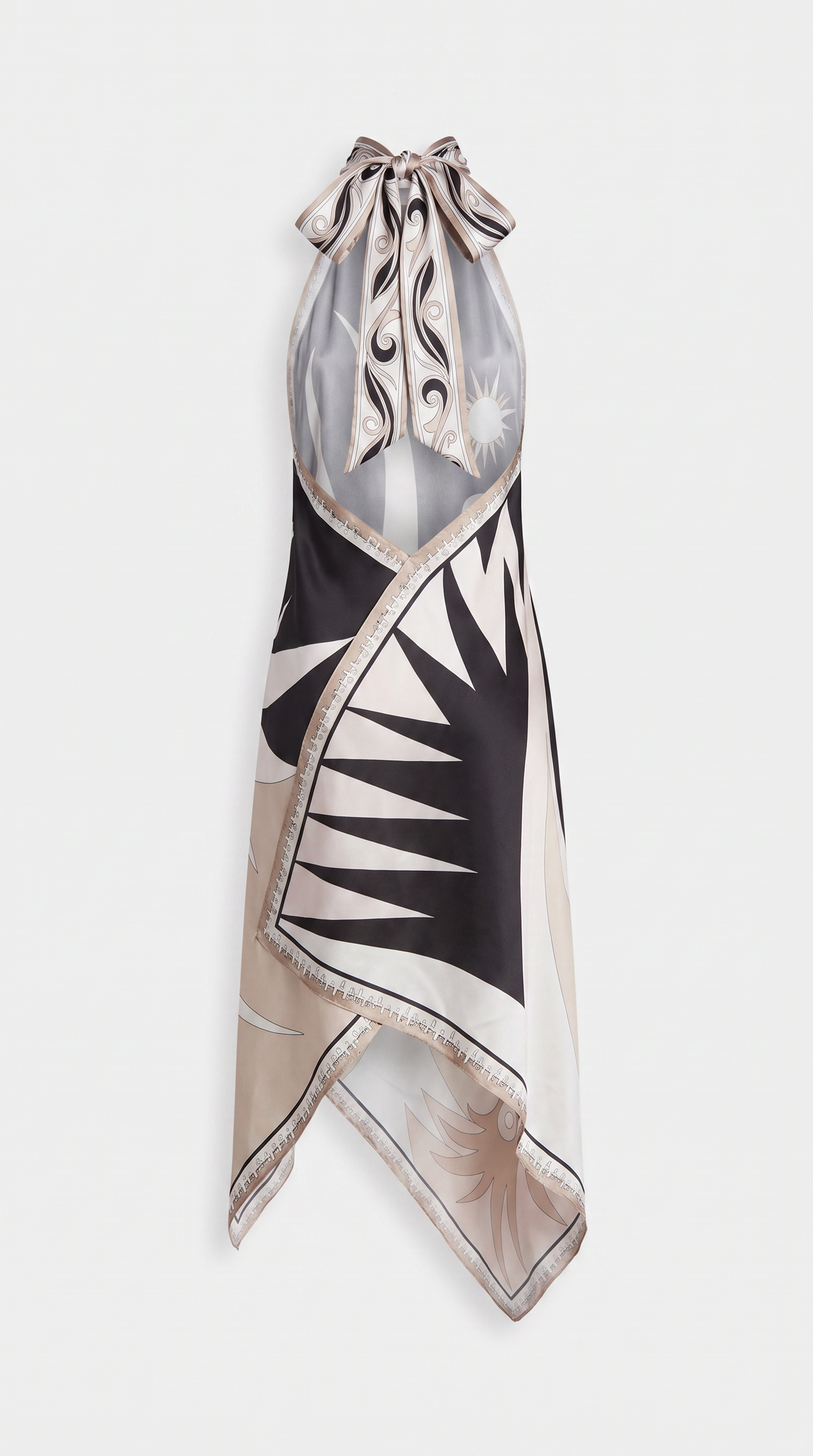 Liri - Printed Halter Handkerchief Silk-Satin Dress Black