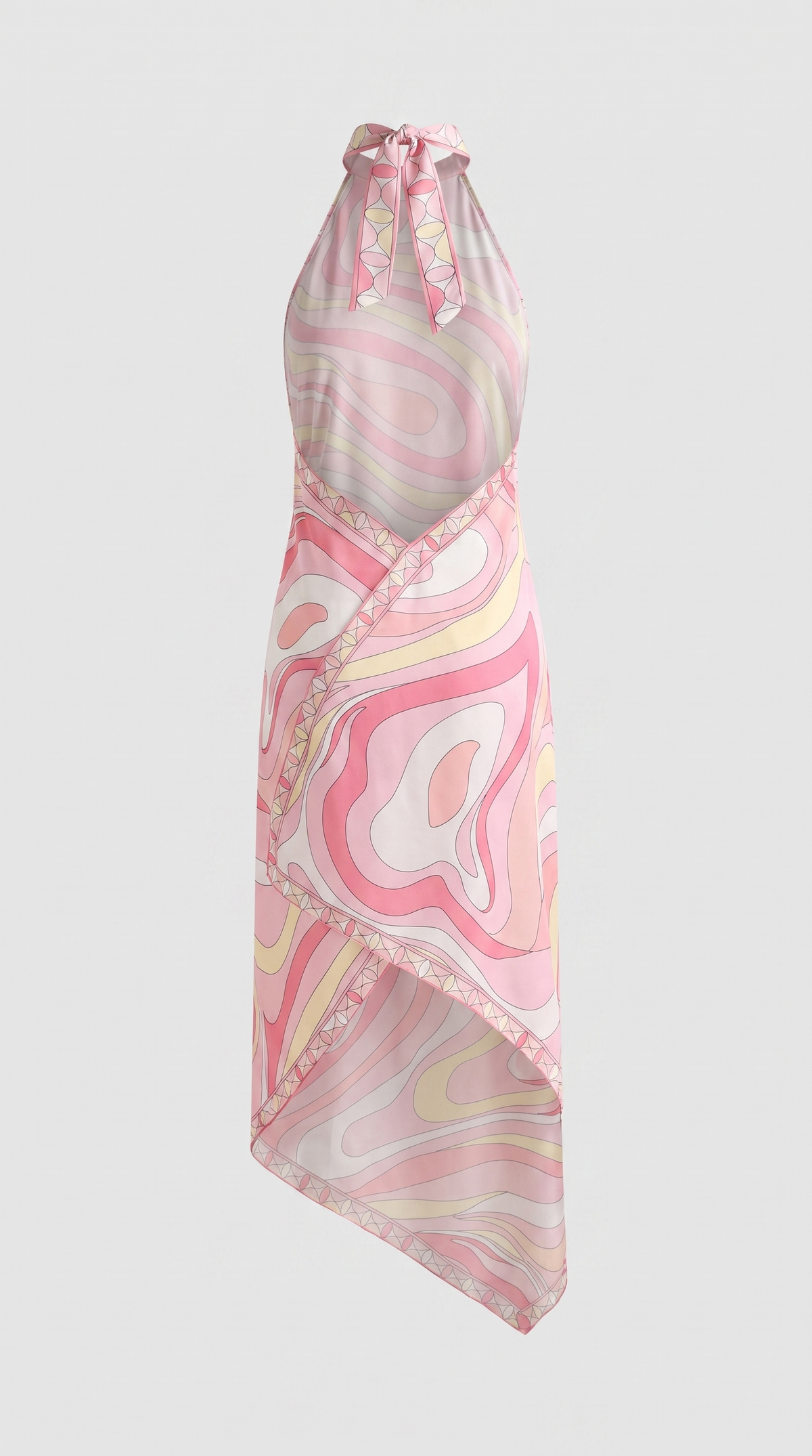 Liri - Printed Halter Handkerchief Silk-Satin Dress Pink