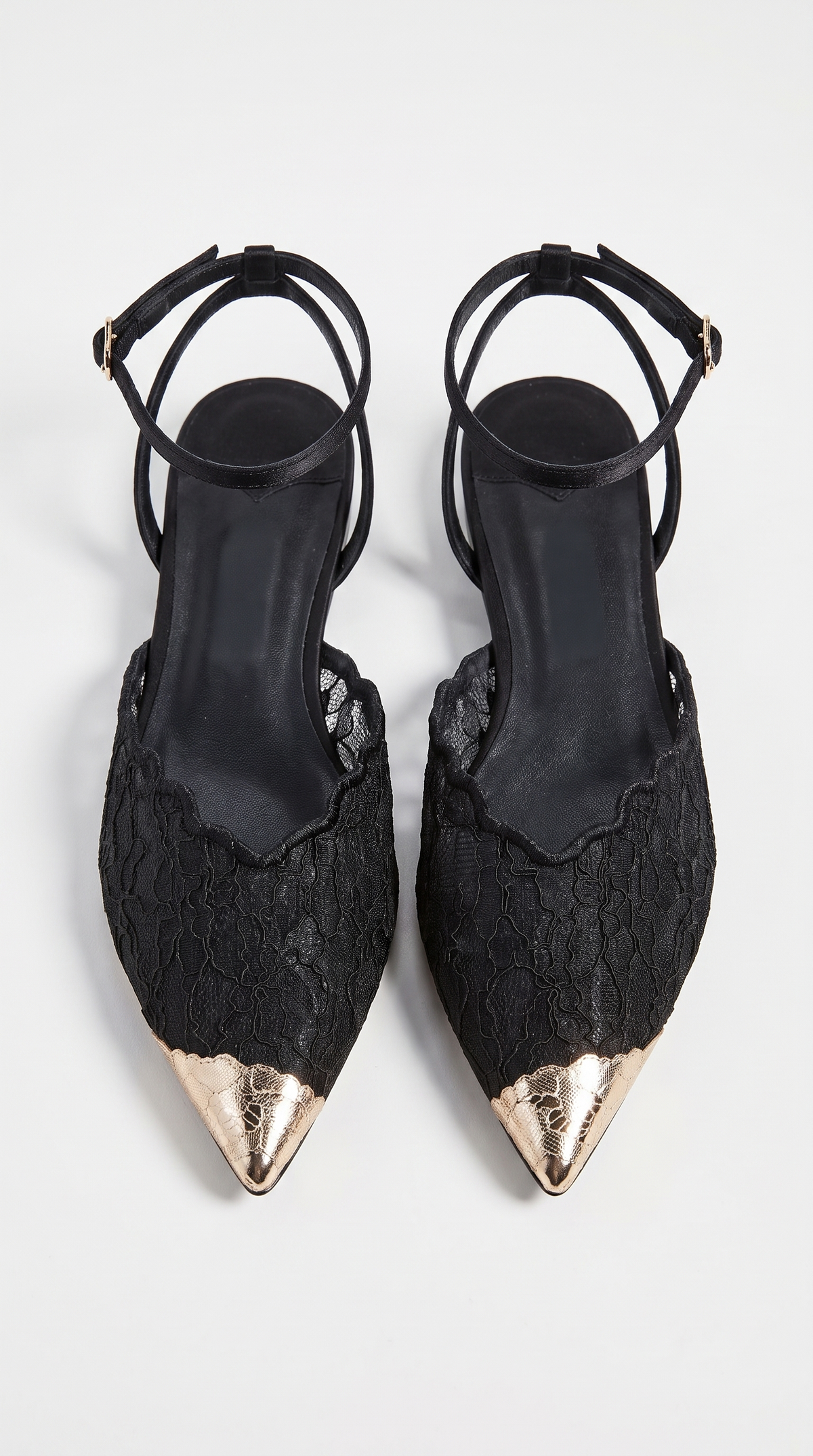 Evra - Metallic Toe Cap Lace Ankle-Strap Ballet Flats Black