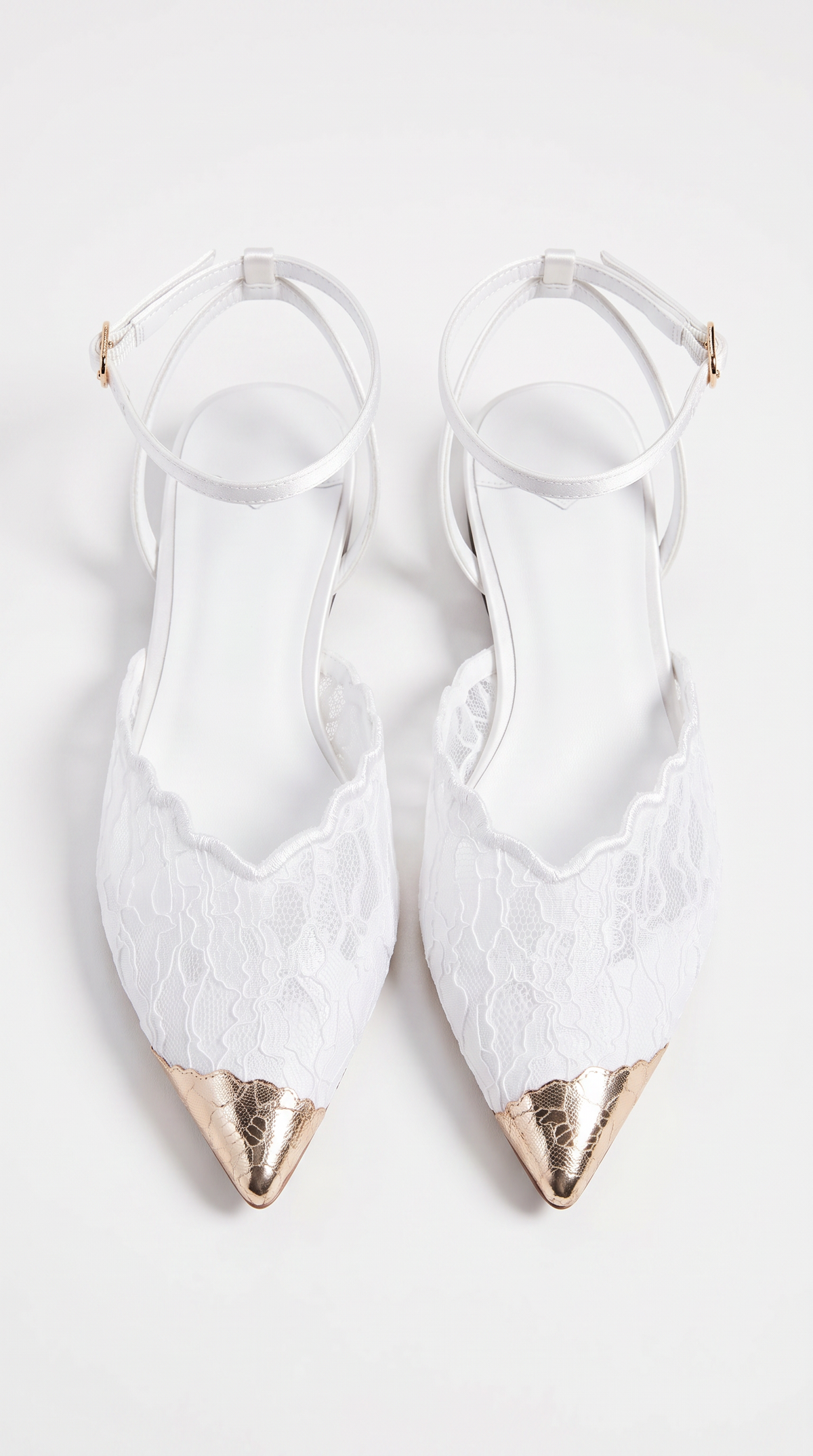 Evra - Metallic Toe Cap Lace Ankle-Strap Ballet Flats White