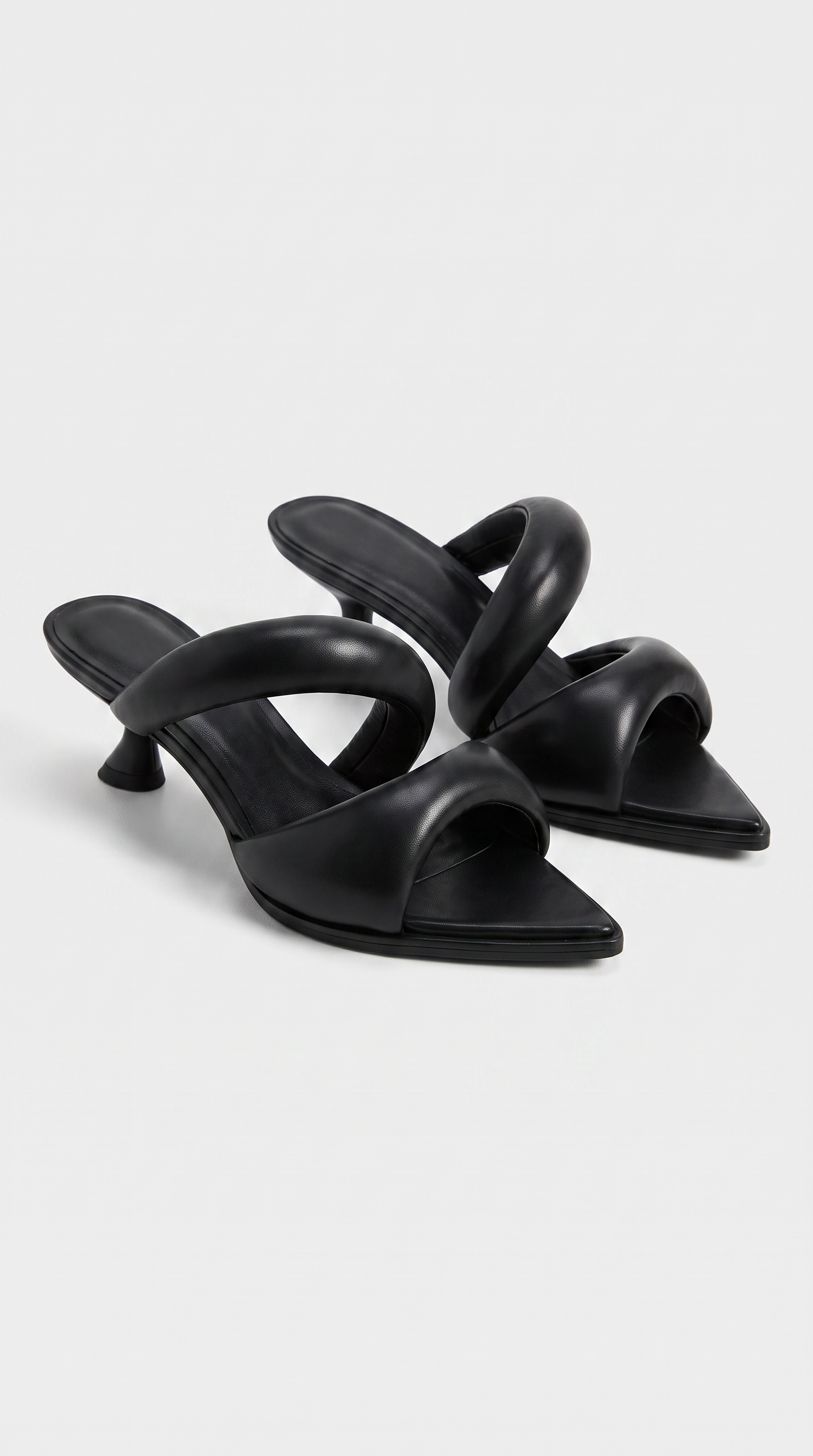Vura - Padded Tubular Strap Pointed-Toe Mule Sandals Black