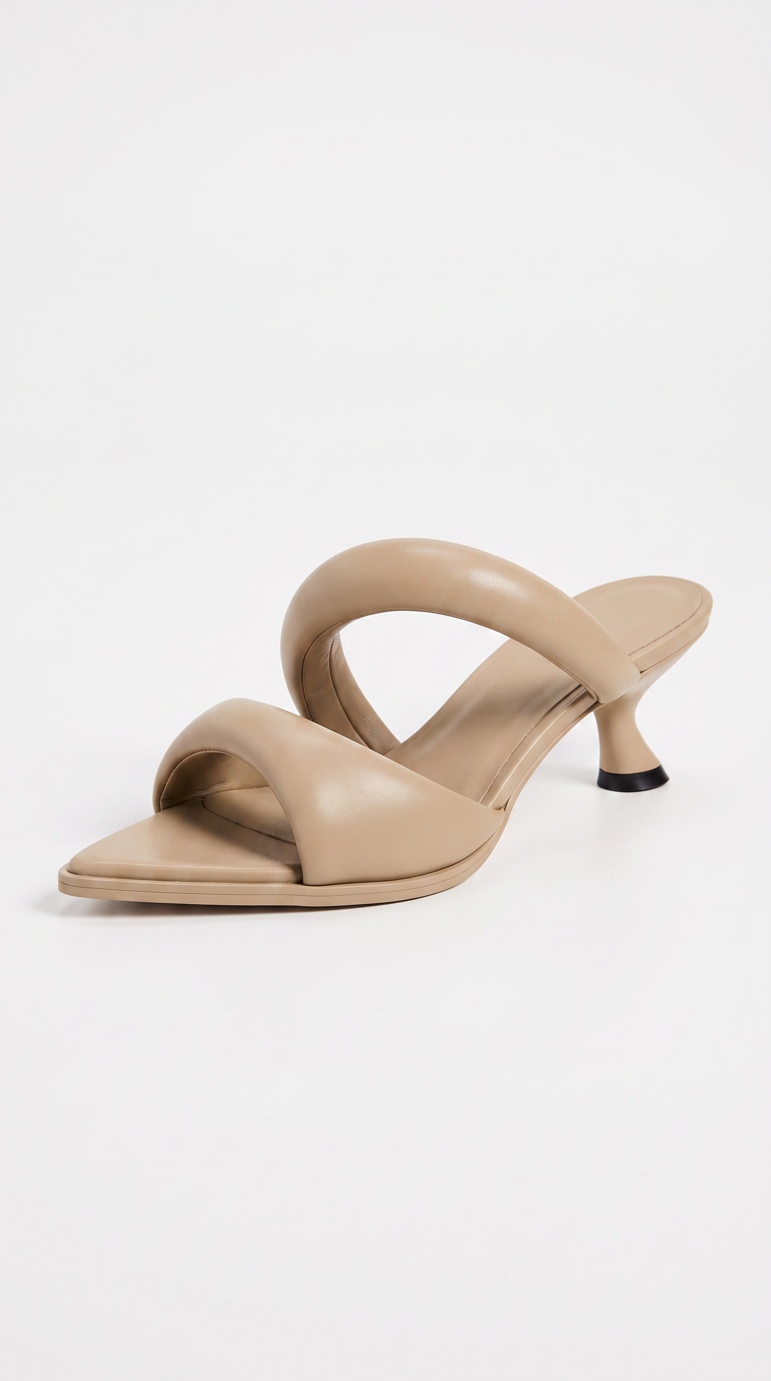 Vura - Padded Tubular Strap Pointed-Toe Mule Sandals Beige