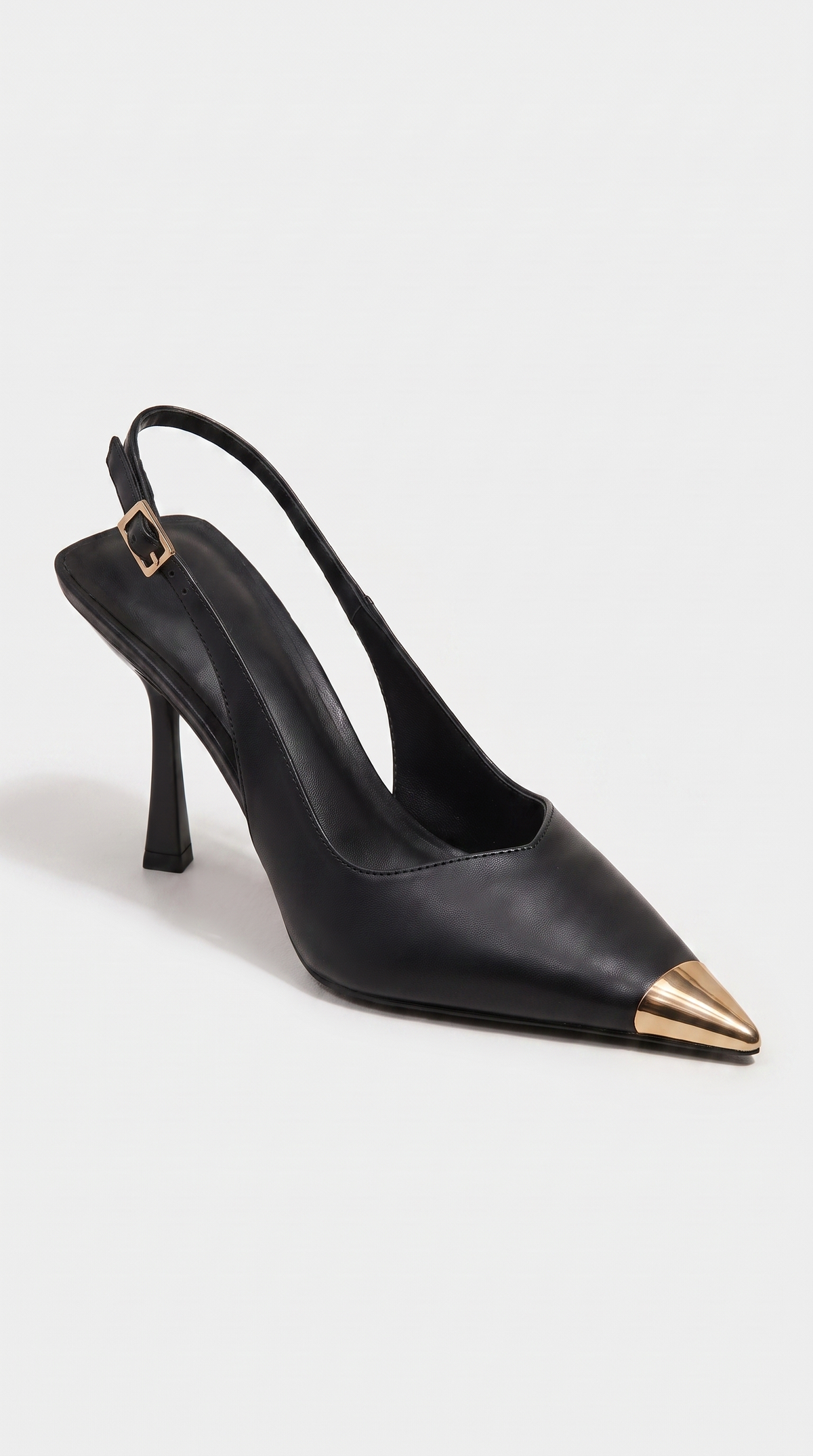 Aver - Metallic Toe Cap Slingback Stiletto Heels Black