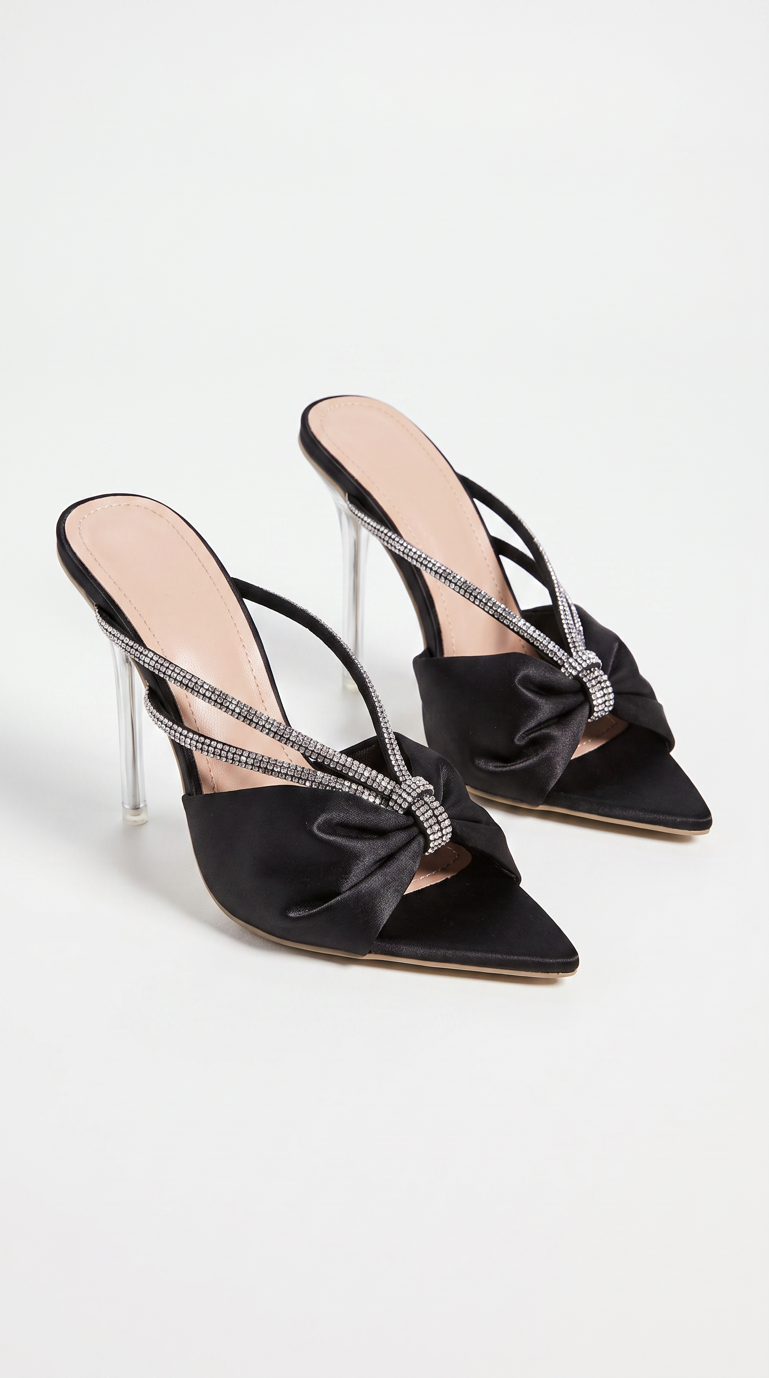 Nero - Rhinestone Knot Satin Lucite Heels Black